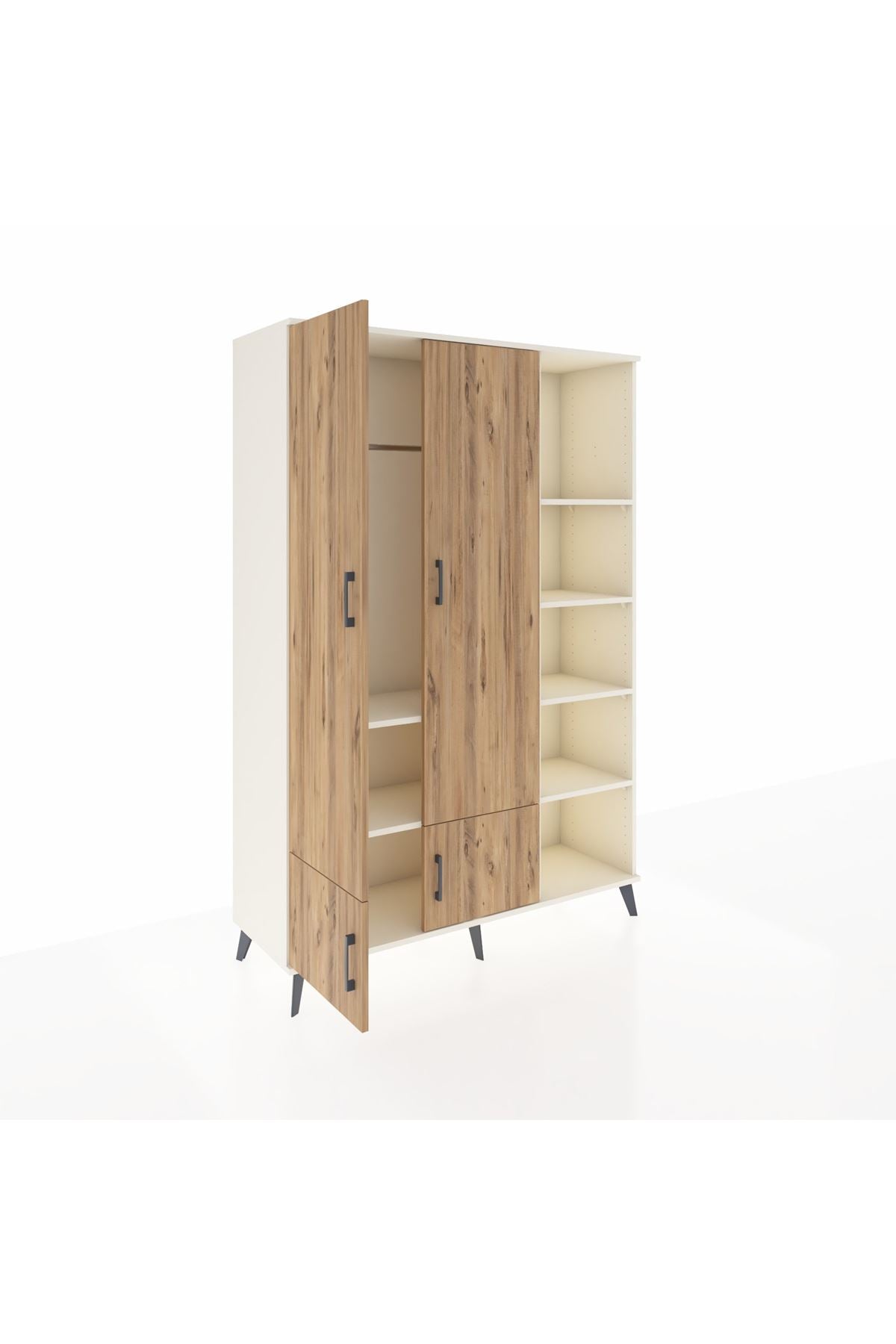 Hyperion Dolap 6 Raflı 4 Kapaklı Tek Askılı 132x44x195 Aytaşı-Çam/Aytaşı