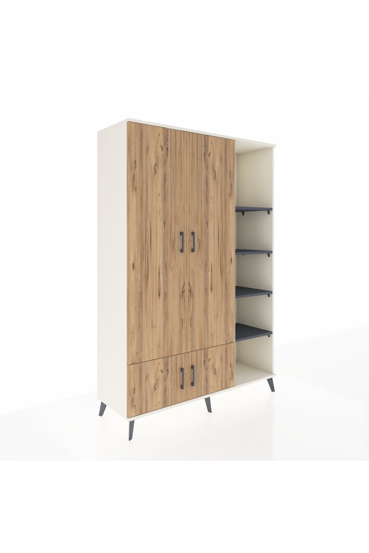 Hyperion Dolap 6 Raflı 4 Kapaklı Tek Askılı 132x44x195 Aytaşı-Çam/Antrasit