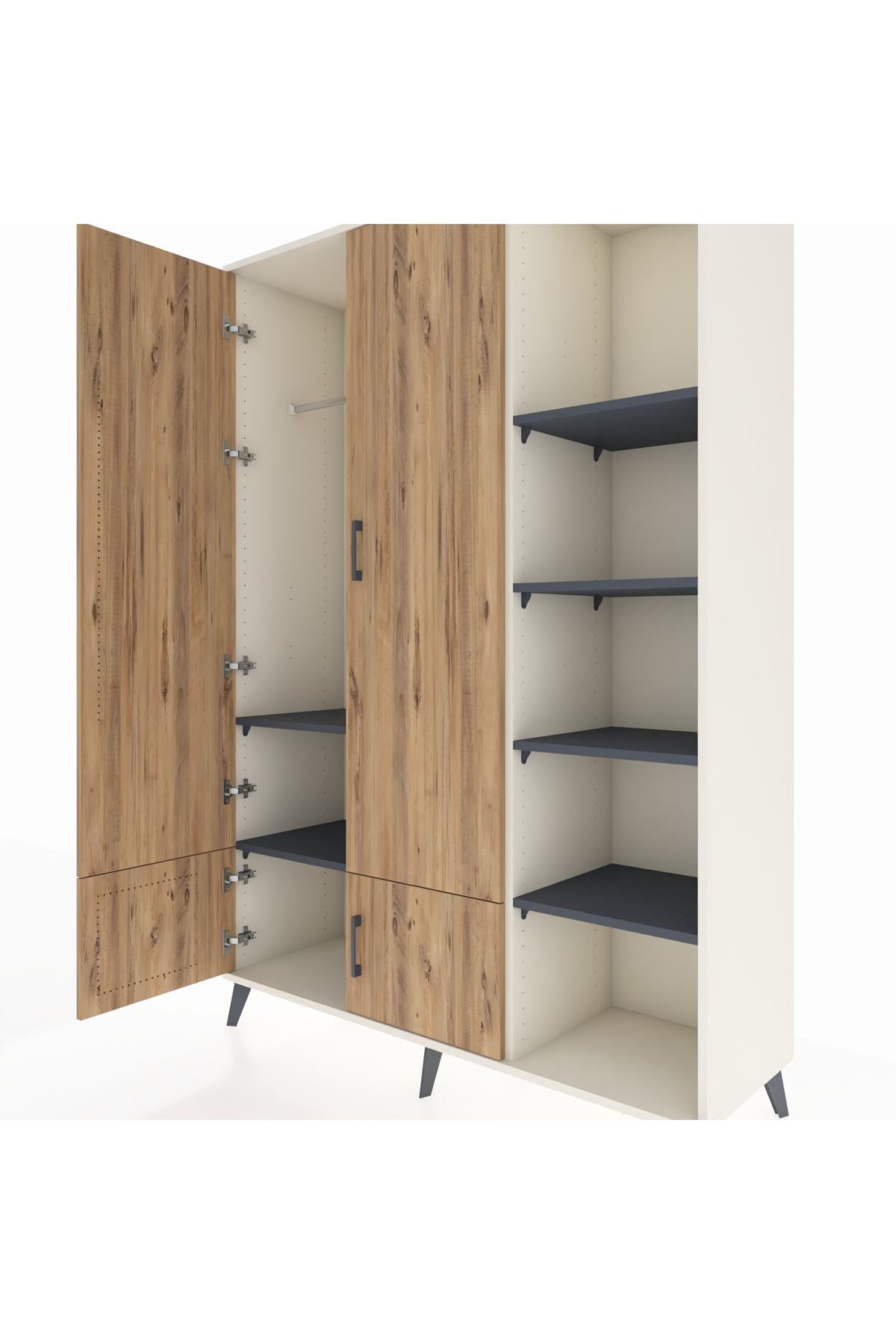 Hyperion Dolap 6 Raflı 4 Kapaklı Tek Askılı 132x44x195 Aytaşı-Çam/Antrasit