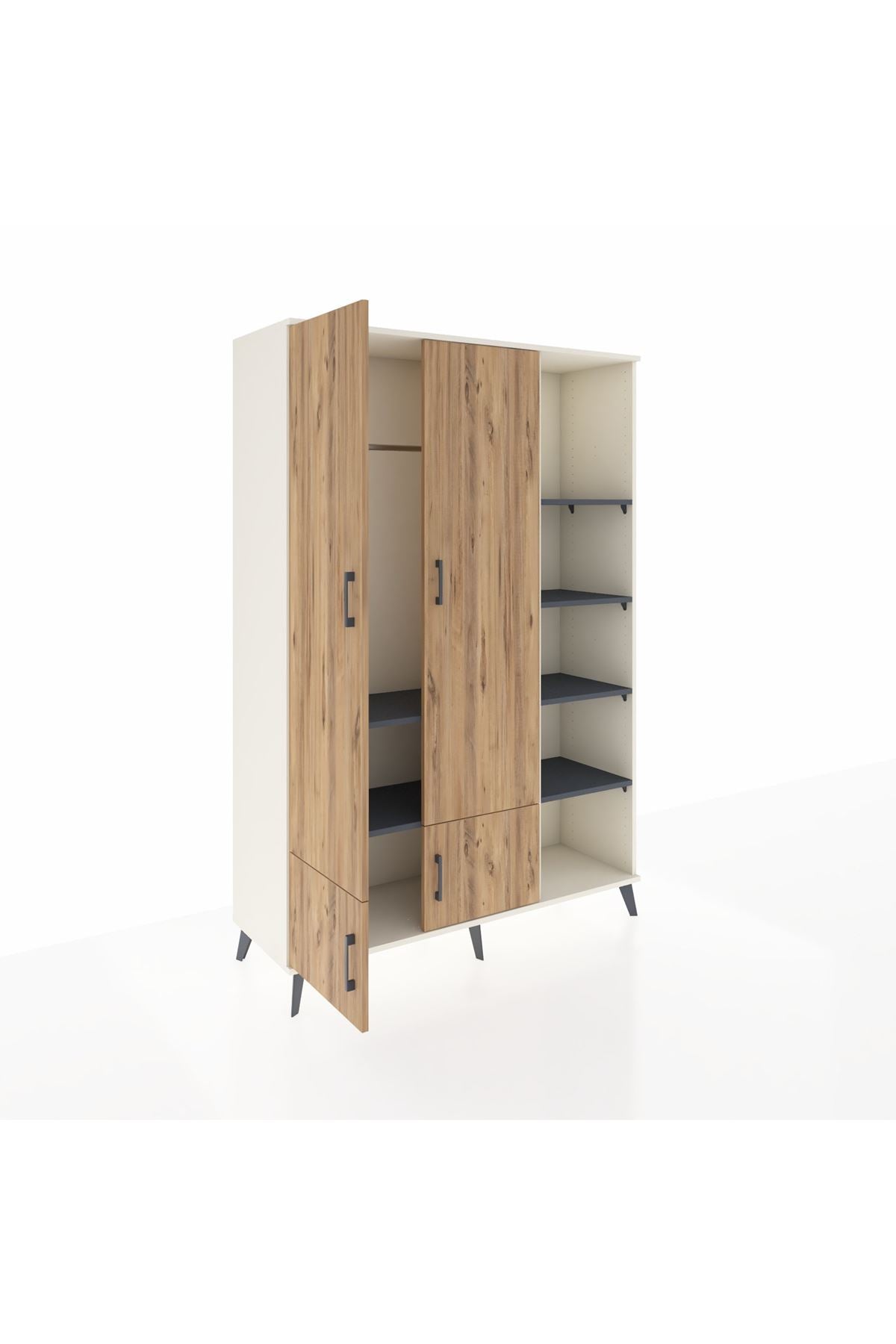 Hyperion Dolap 6 Raflı 4 Kapaklı Tek Askılı 132x44x195 Aytaşı-Çam/Antrasit