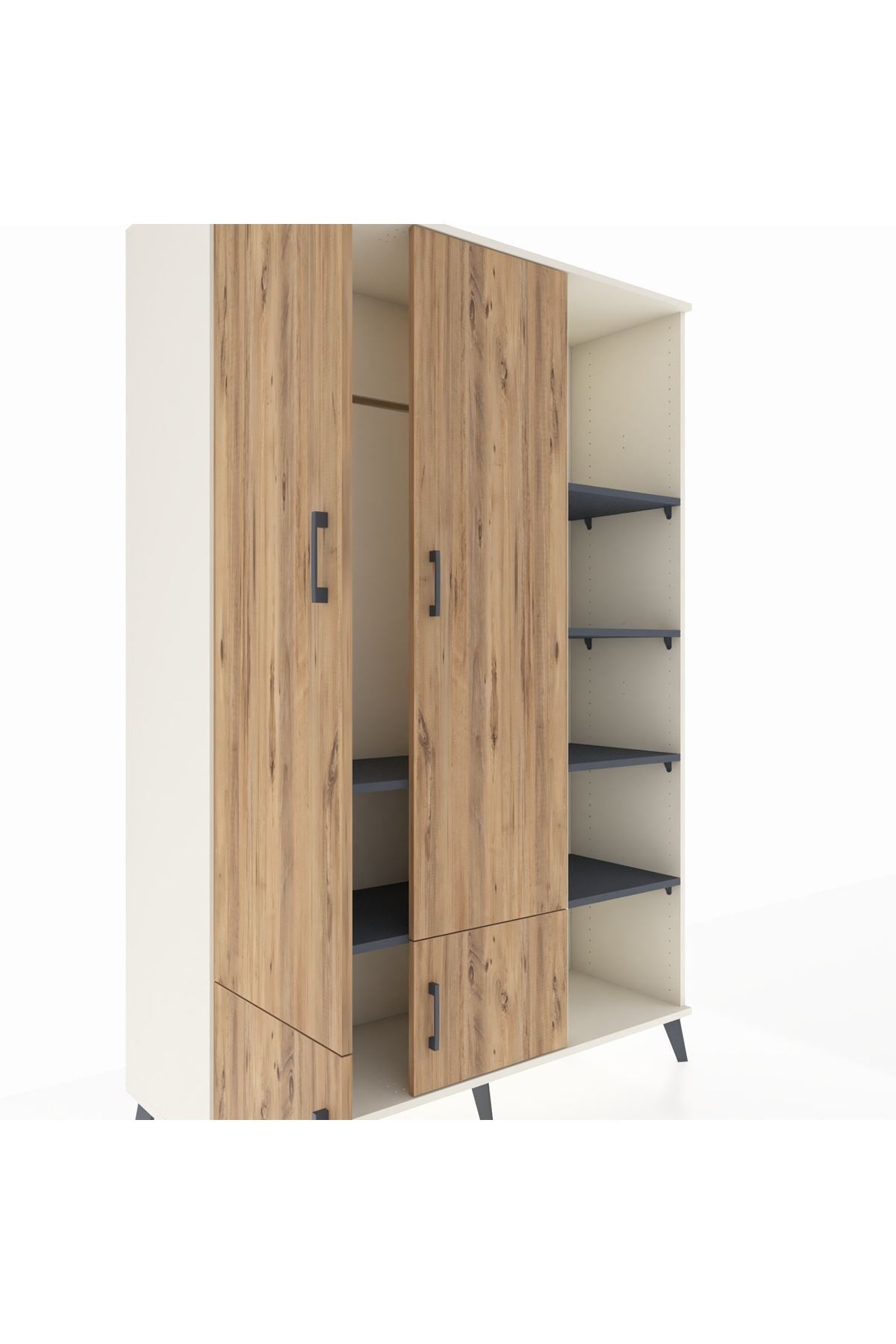 Hyperion Dolap 6 Raflı 4 Kapaklı Tek Askılı 132x44x195 Aytaşı-Çam/Antrasit