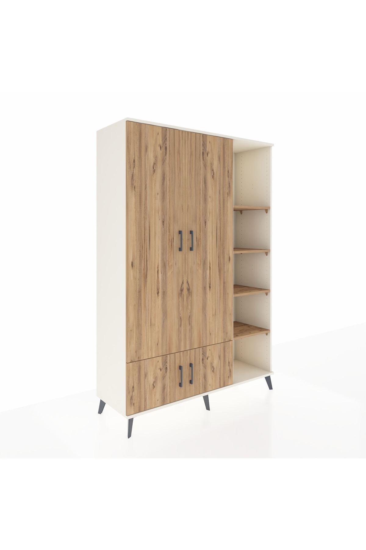 Hyperion Dolap 6 Raflı 4 Kapaklı Tek Askılı 132x44x195 Aytaşı-Çam/Çam