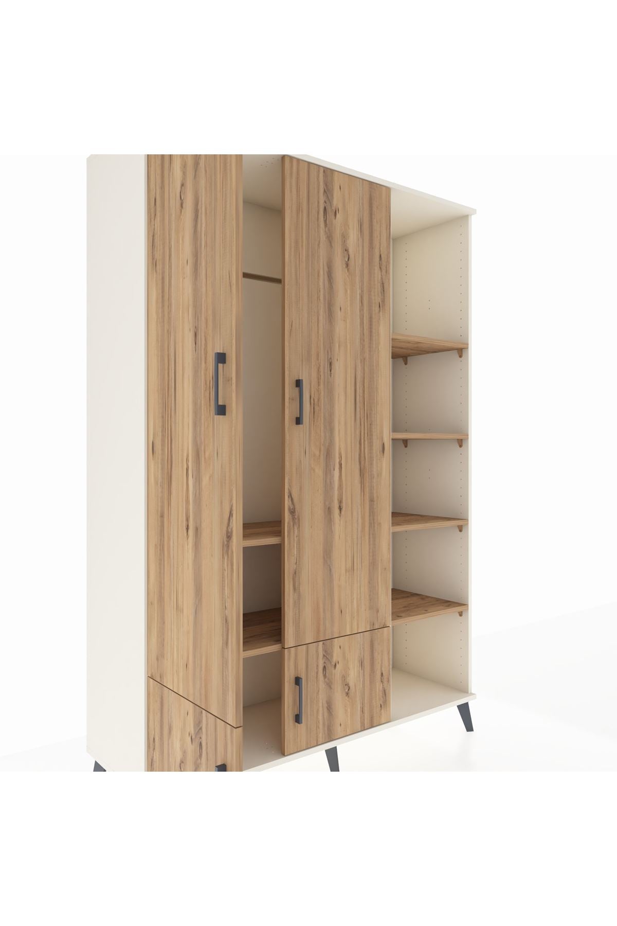 Hyperion Dolap 6 Raflı 4 Kapaklı Tek Askılı 132x44x195 Aytaşı-Çam/Çam