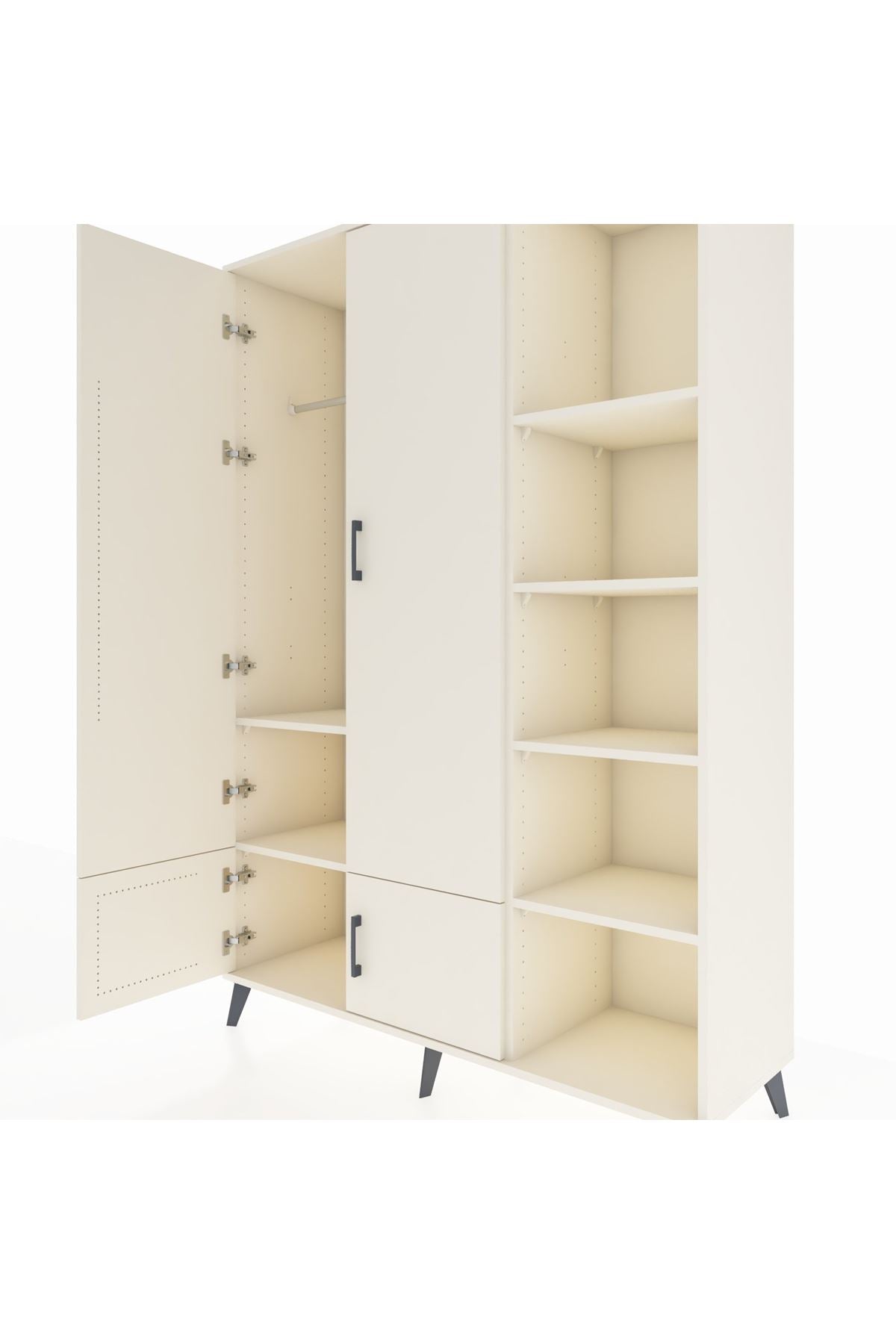 Hyperion Dolap 6 Raflı 4 Kapaklı Tek Askılı 132x44x195 Aytaşı-Aytaşı/Aytaşı