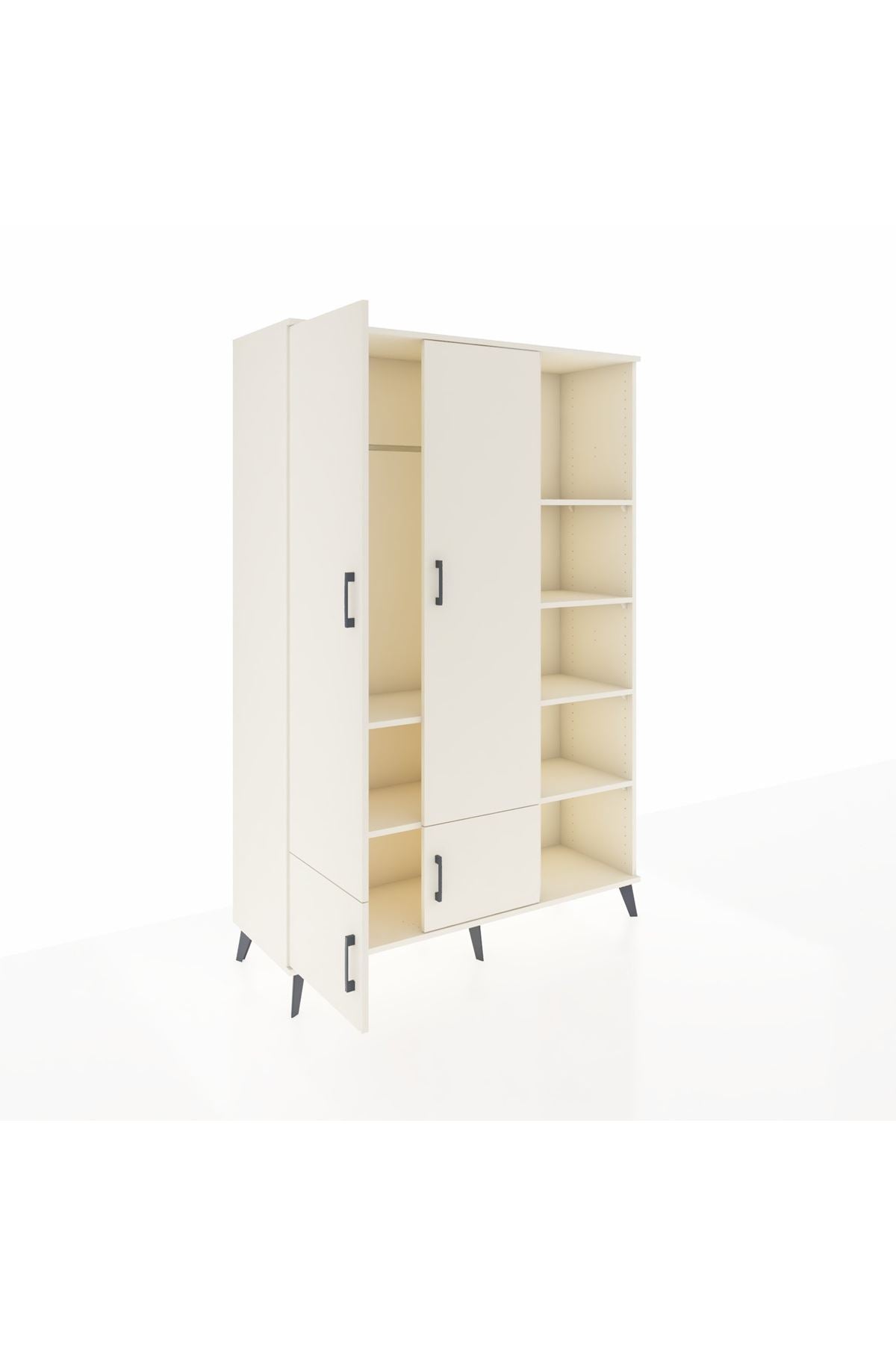 Hyperion Dolap 6 Raflı 4 Kapaklı Tek Askılı 132x44x195 Aytaşı-Aytaşı/Aytaşı