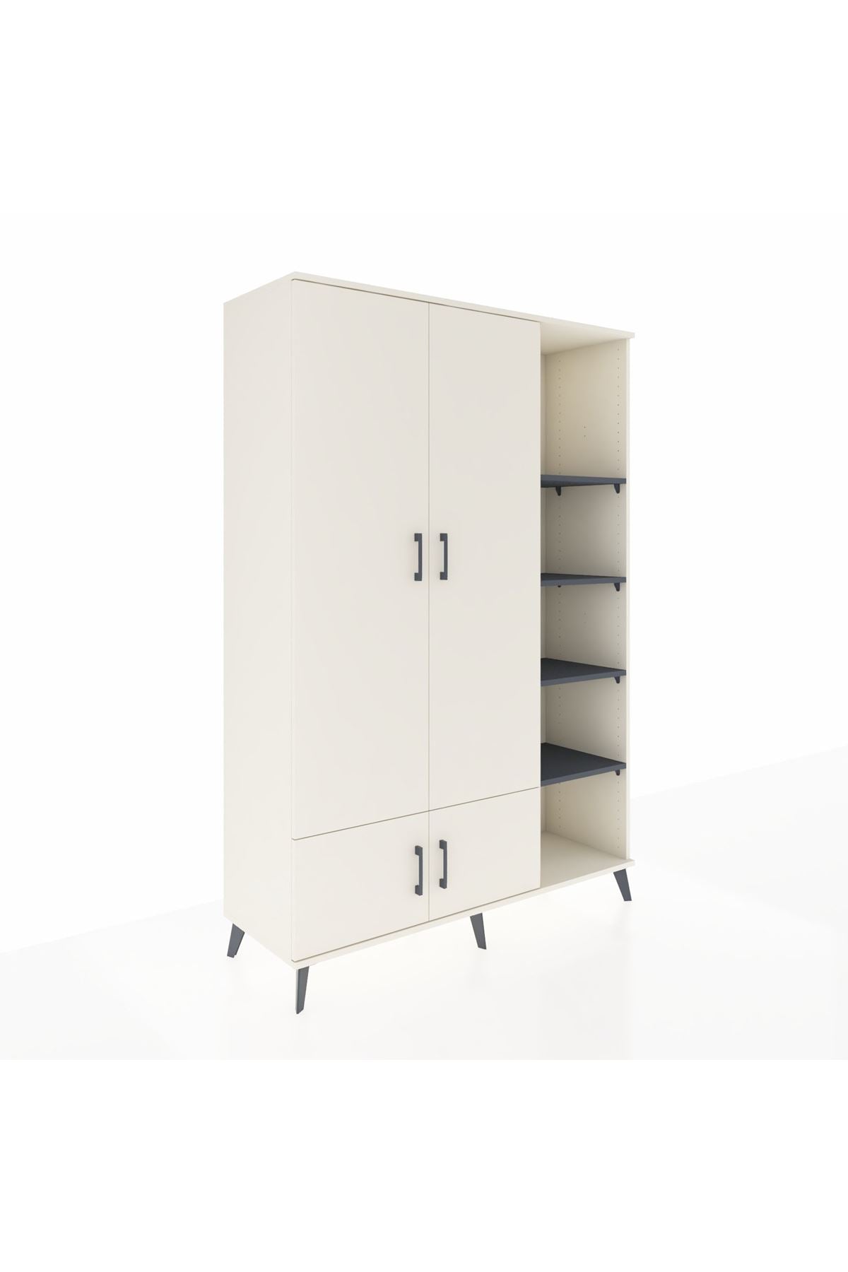 Hyperion Dolap 6 Raflı 4 Kapaklı Tek Askılı 132x44x195 Aytaşı-Aytaşı/Antrasit