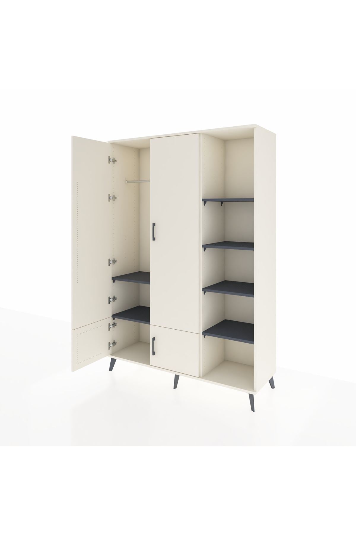 Hyperion Dolap 6 Raflı 4 Kapaklı Tek Askılı 132x44x195 Aytaşı-Aytaşı/Antrasit