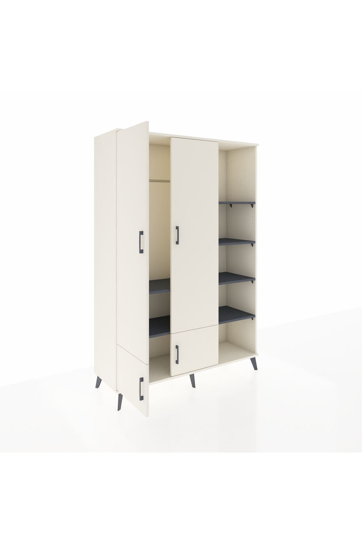 Hyperion Dolap 6 Raflı 4 Kapaklı Tek Askılı 132x44x195 Aytaşı-Aytaşı/Antrasit