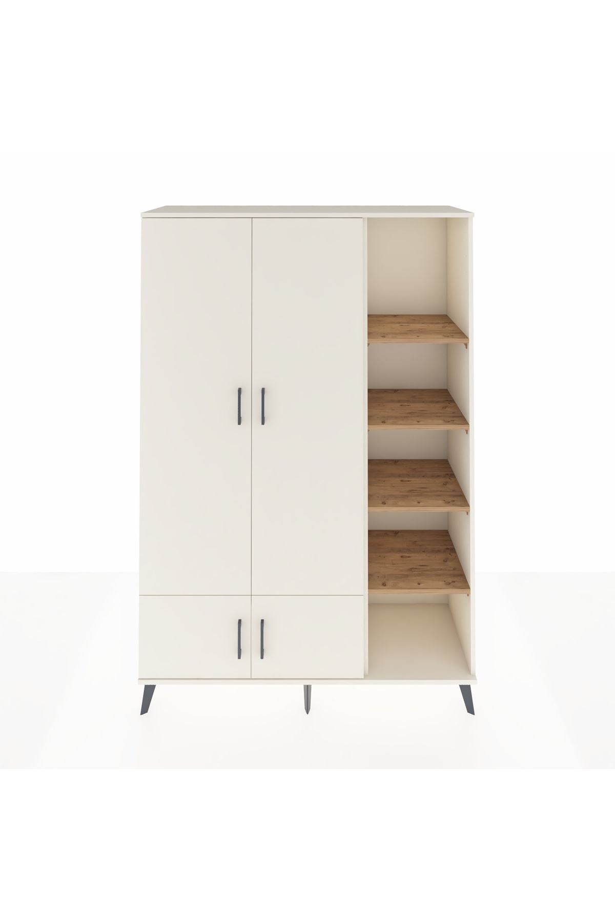 Hyperion Dolap 6 Raflı 4 Kapaklı Tek Askılı 132x44x195 Aytaşı-Aytaşı/Çam