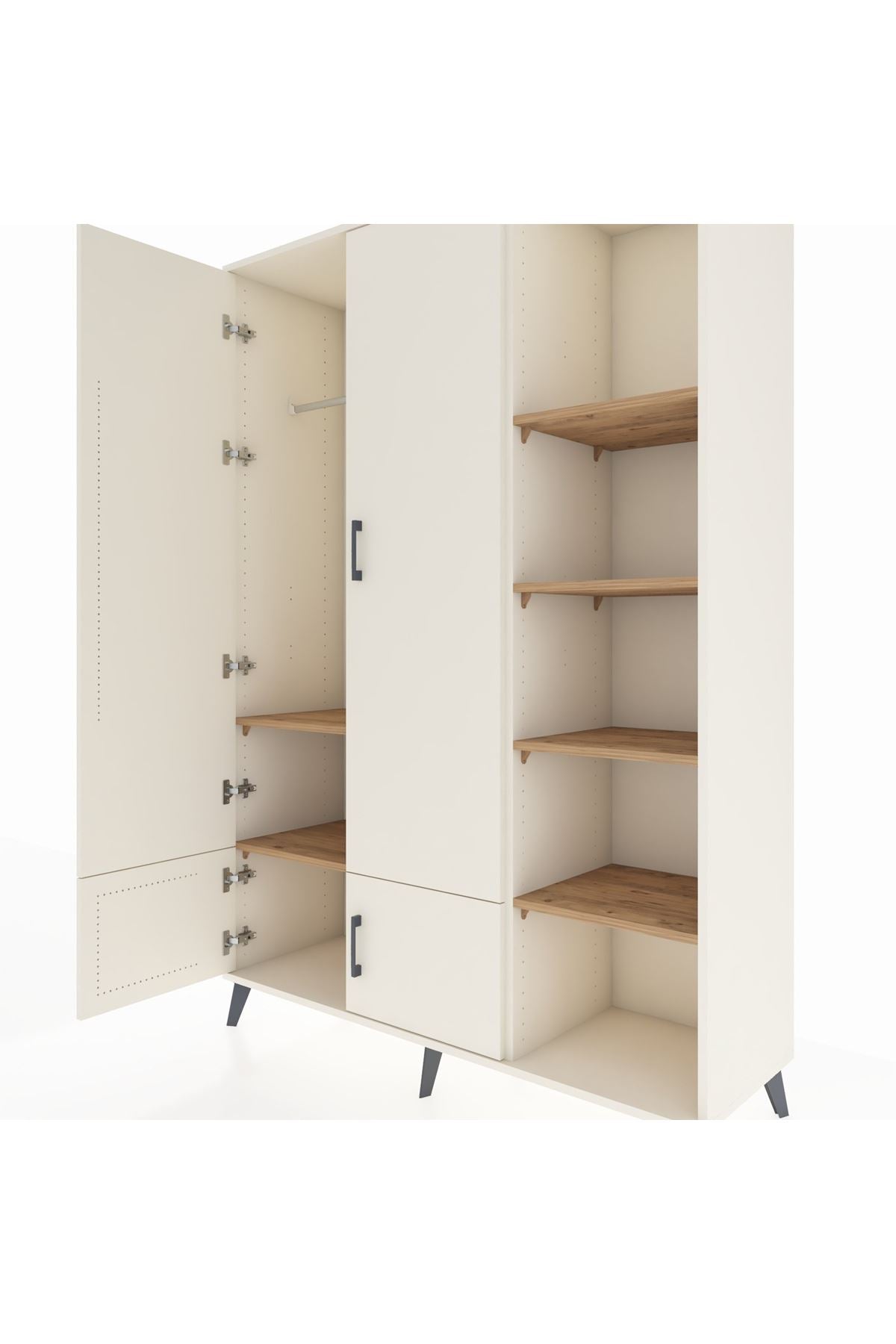 Hyperion Dolap 6 Raflı 4 Kapaklı Tek Askılı 132x44x195 Aytaşı-Aytaşı/Çam