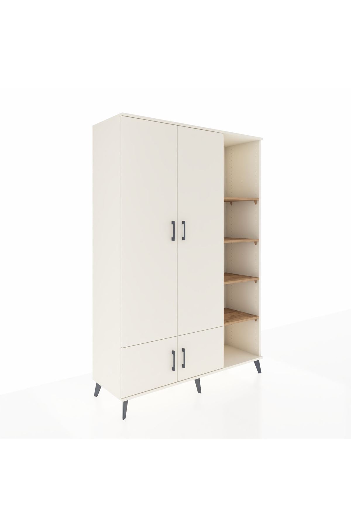 Hyperion Dolap 6 Raflı 4 Kapaklı Tek Askılı 132x44x195 Aytaşı-Aytaşı/Çam