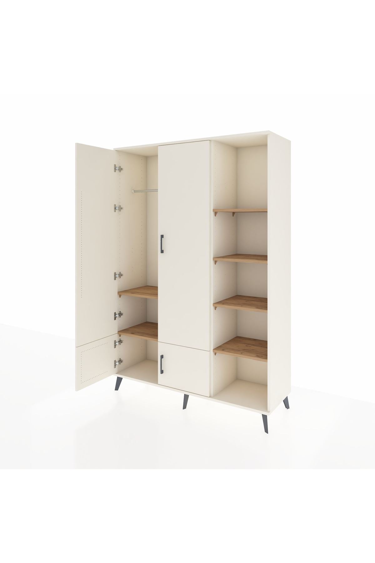 Hyperion Dolap 6 Raflı 4 Kapaklı Tek Askılı 132x44x195 Aytaşı-Aytaşı/Çam