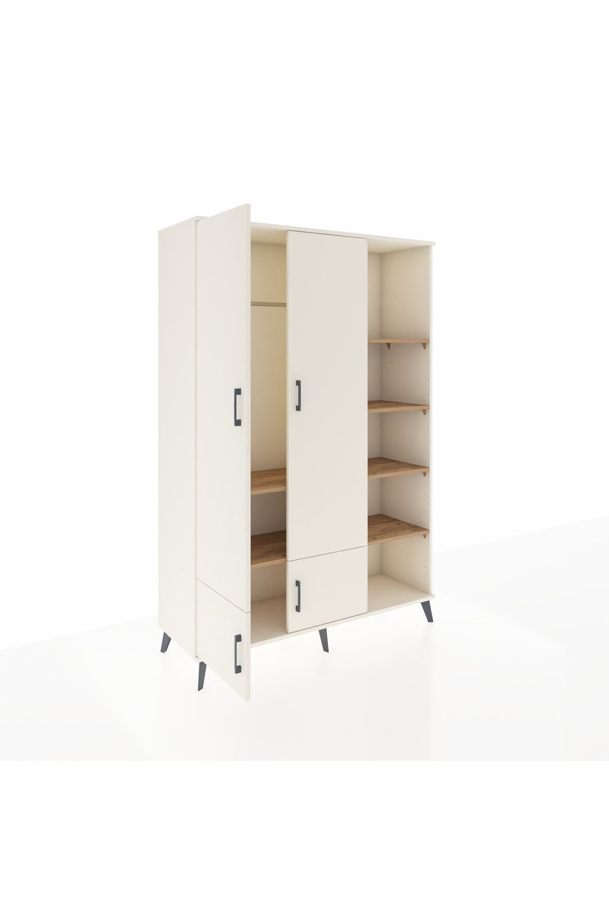 Hyperion Dolap 6 Raflı 4 Kapaklı Tek Askılı 132x44x195 Aytaşı-Aytaşı/Çam