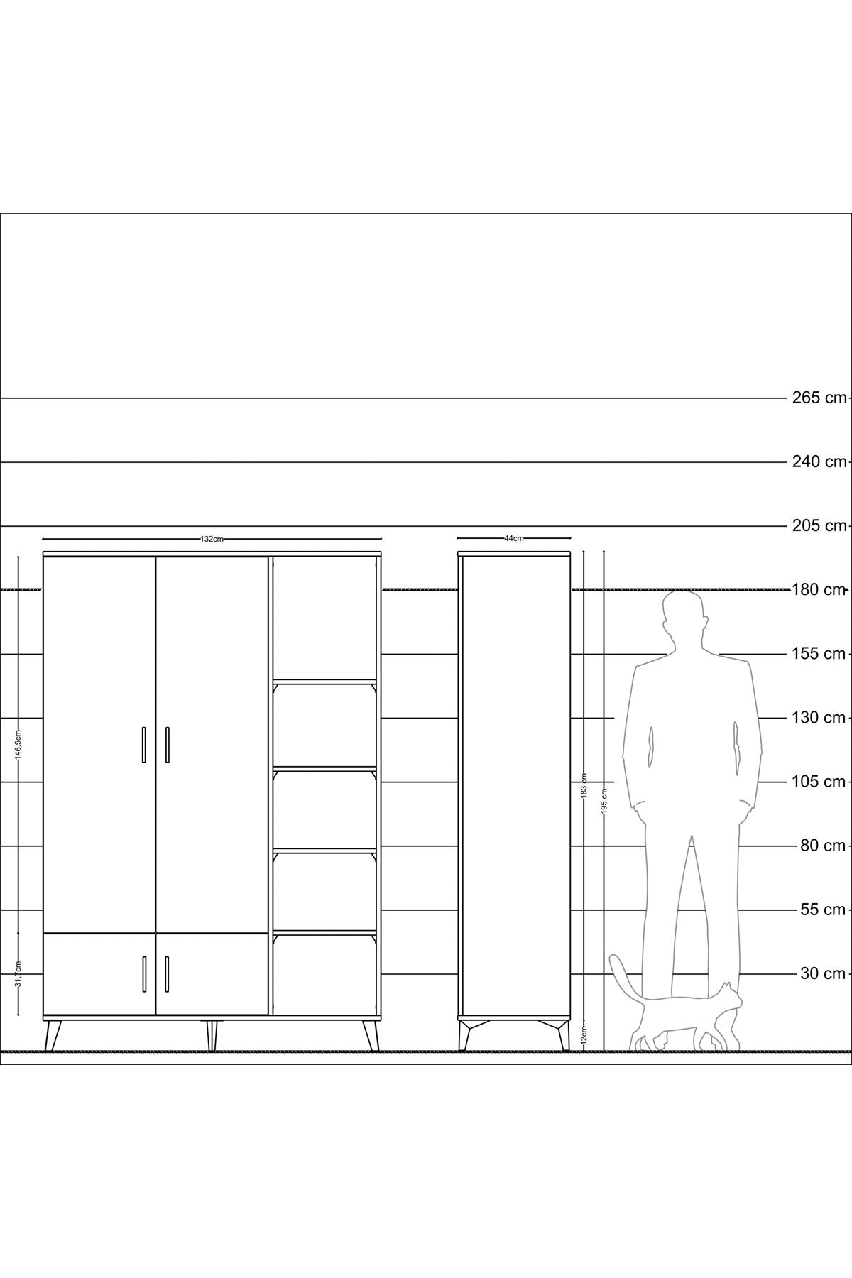 Hyperion Dolap 6 Raflı 4 Kapaklı Tek Askılı 132x44x195 Aytaşı-Aytaşı/Çam