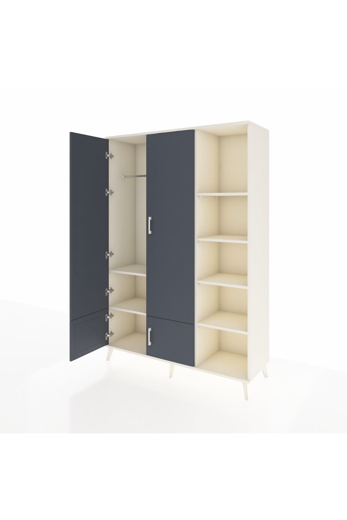 Hyperion Dolap 6 Raflı 4 Kapaklı Tek Askılı 132x44x195 Aytaşı-Antrasit/Aytaşı