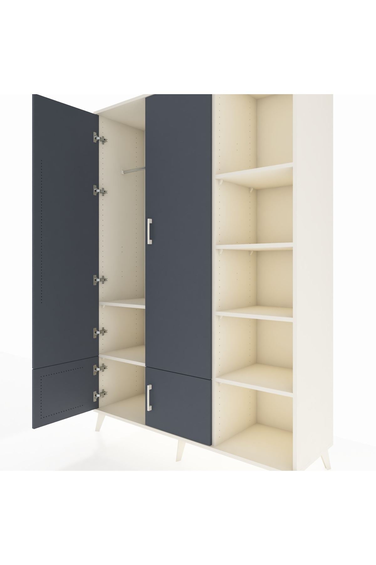 Hyperion Dolap 6 Raflı 4 Kapaklı Tek Askılı 132x44x195 Aytaşı-Antrasit/Aytaşı