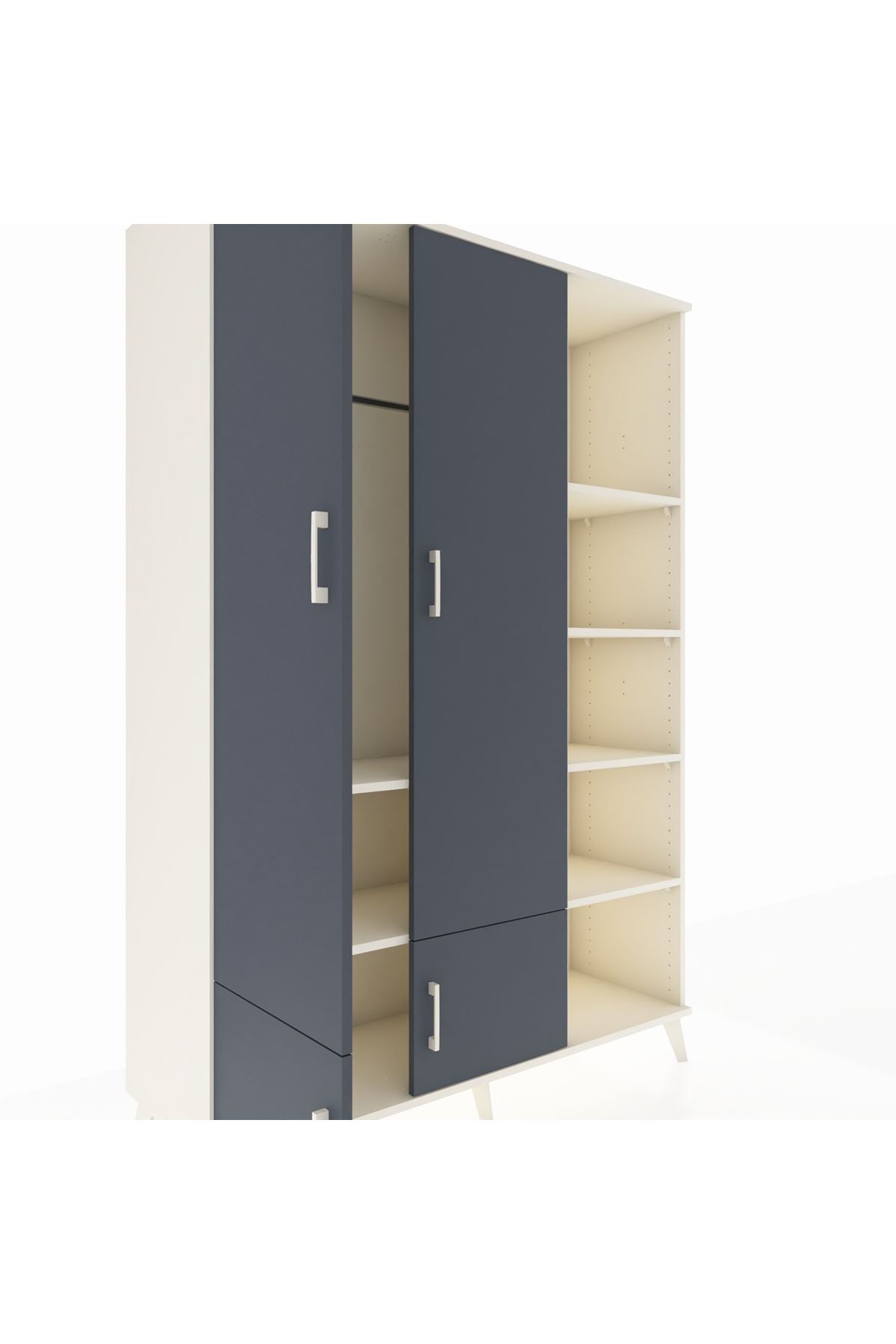 Hyperion Dolap 6 Raflı 4 Kapaklı Tek Askılı 132x44x195 Aytaşı-Antrasit/Aytaşı