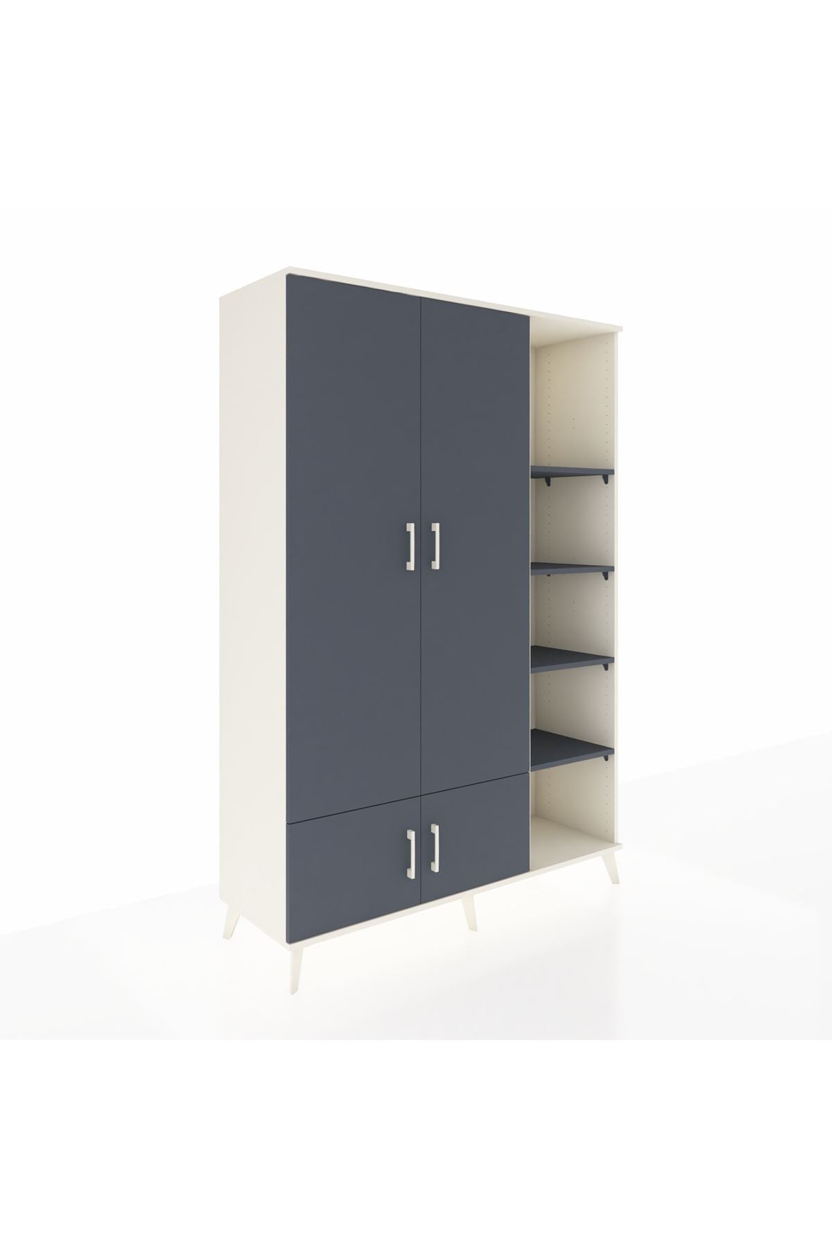 Hyperion Dolap 6 Raflı 4 Kapaklı Tek Askılı 132x44x195 Aytaşı-Antrasit/Antrasit