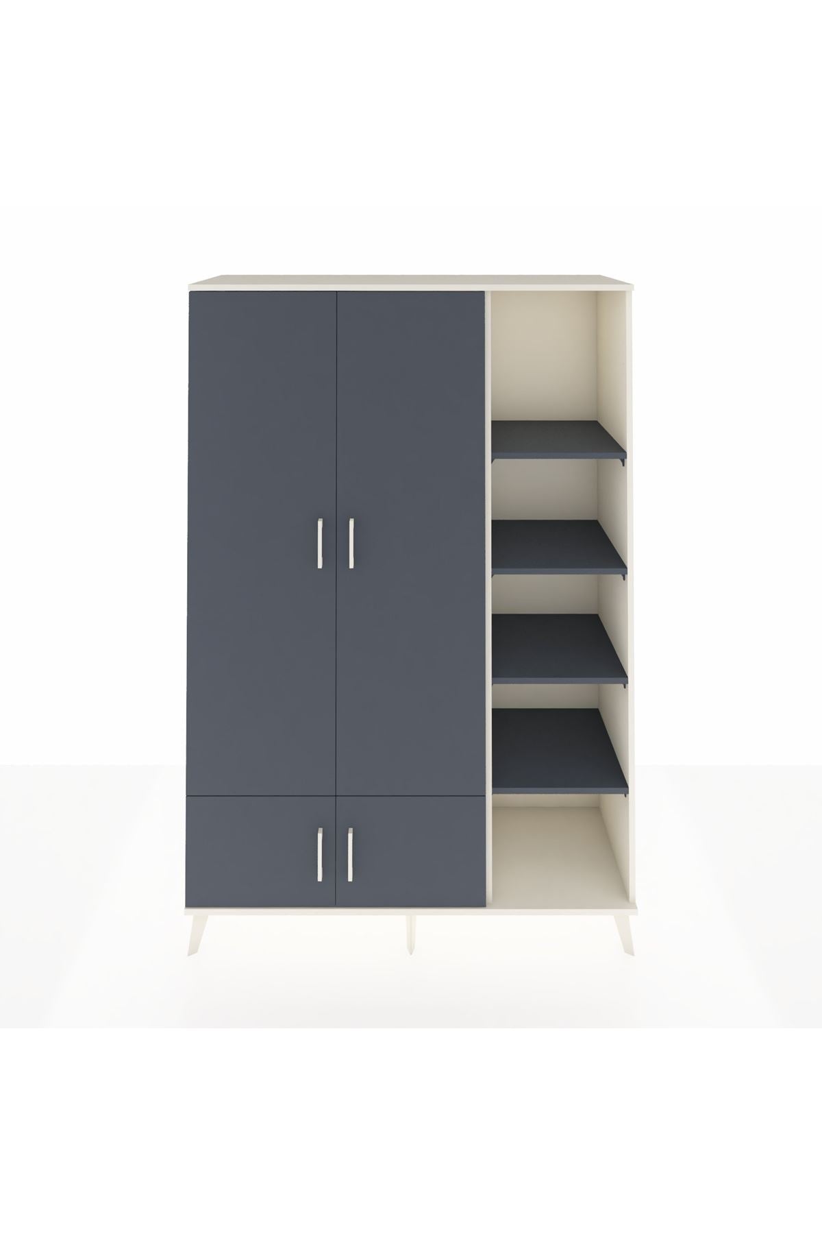 Hyperion Dolap 6 Raflı 4 Kapaklı Tek Askılı 132x44x195 Aytaşı-Antrasit/Antrasit