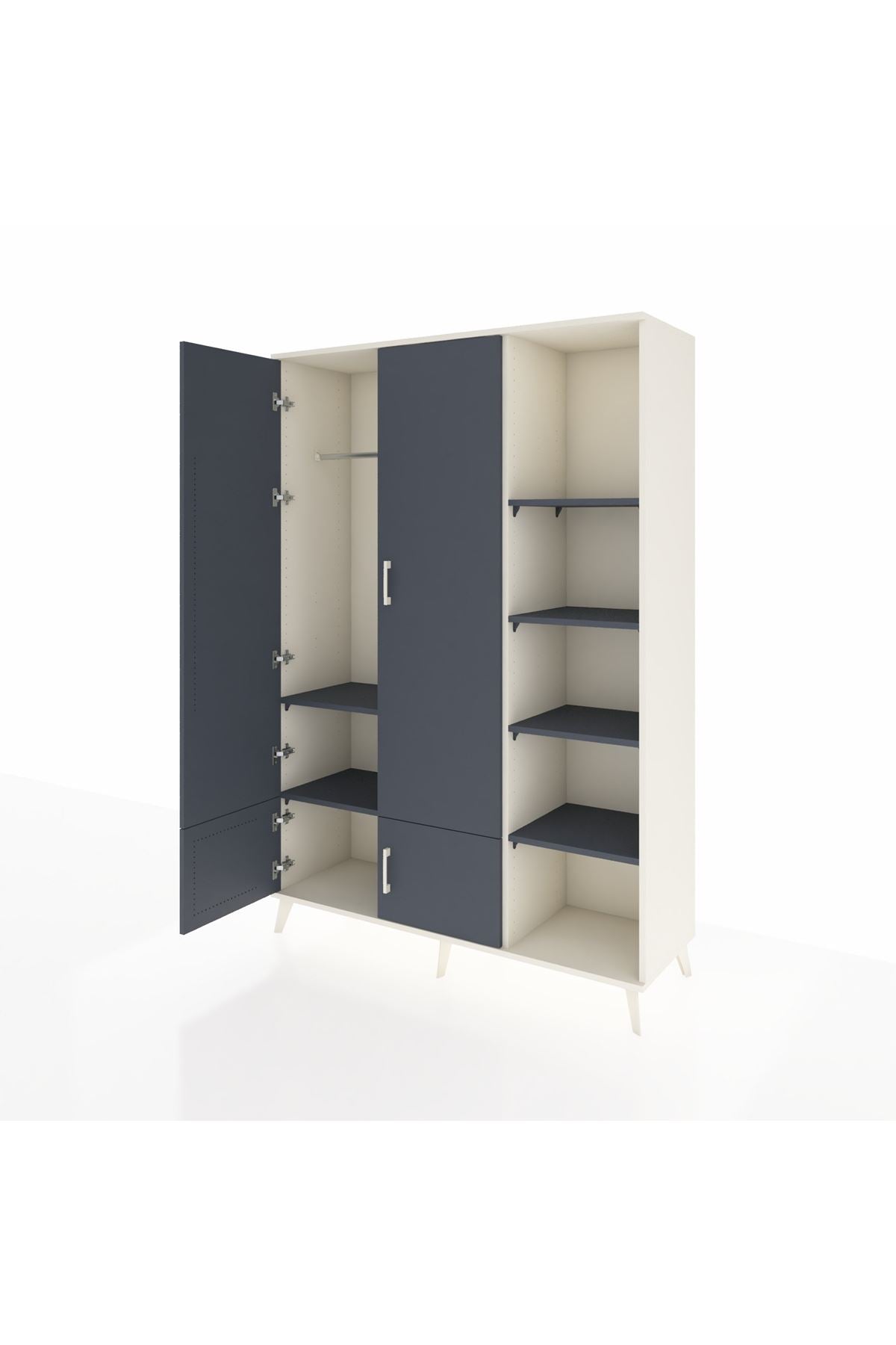 Hyperion Dolap 6 Raflı 4 Kapaklı Tek Askılı 132x44x195 Aytaşı-Antrasit/Antrasit