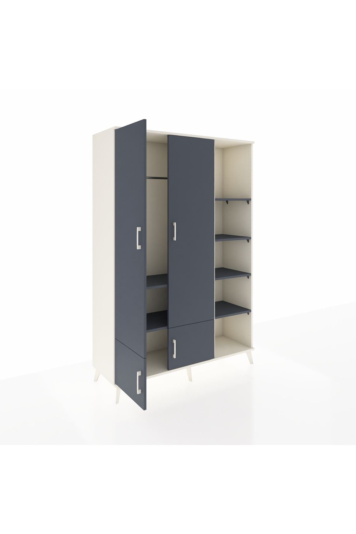 Hyperion Dolap 6 Raflı 4 Kapaklı Tek Askılı 132x44x195 Aytaşı-Antrasit/Antrasit