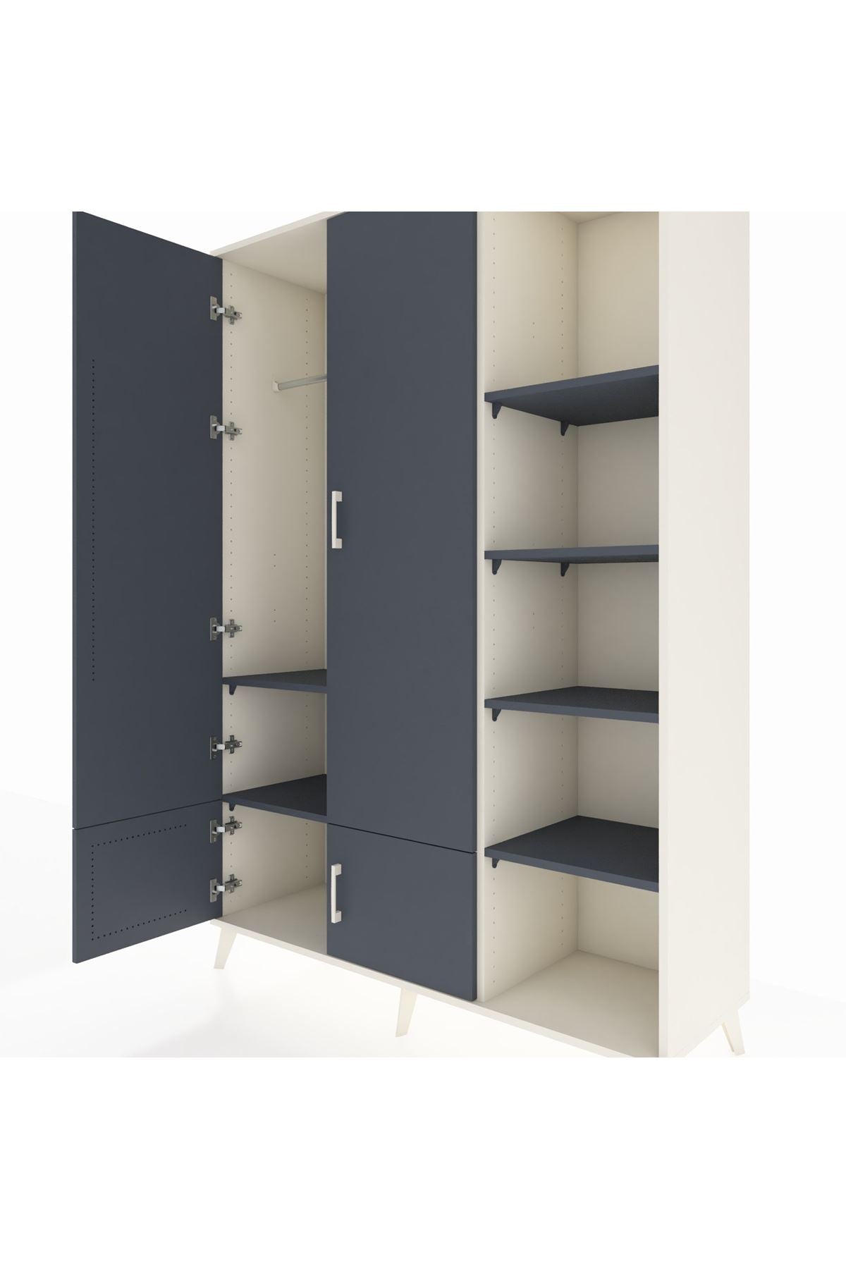 Hyperion Dolap 6 Raflı 4 Kapaklı Tek Askılı 132x44x195 Aytaşı-Antrasit/Antrasit