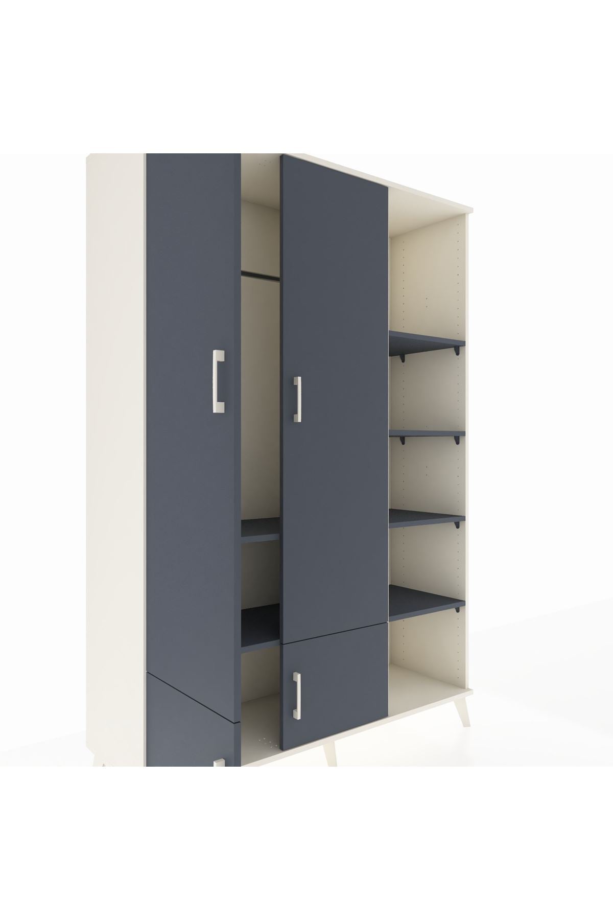 Hyperion Dolap 6 Raflı 4 Kapaklı Tek Askılı 132x44x195 Aytaşı-Antrasit/Antrasit