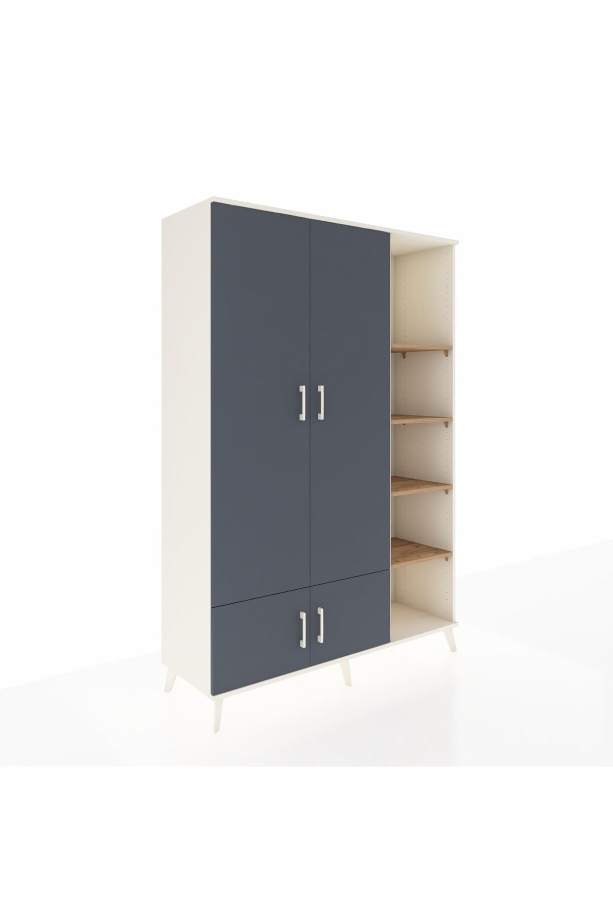 Hyperion Dolap 6 Raflı 4 Kapaklı Tek Askılı 132x44x195 Aytaşı-Antrasit/Çam