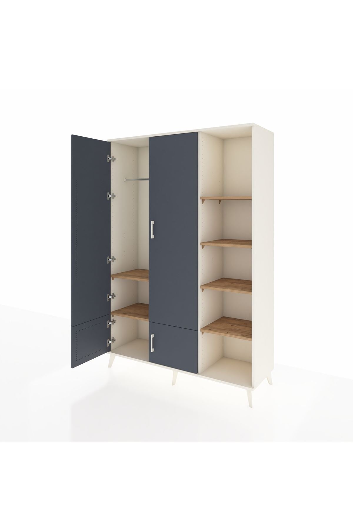 Hyperion Dolap 6 Raflı 4 Kapaklı Tek Askılı 132x44x195 Aytaşı-Antrasit/Çam