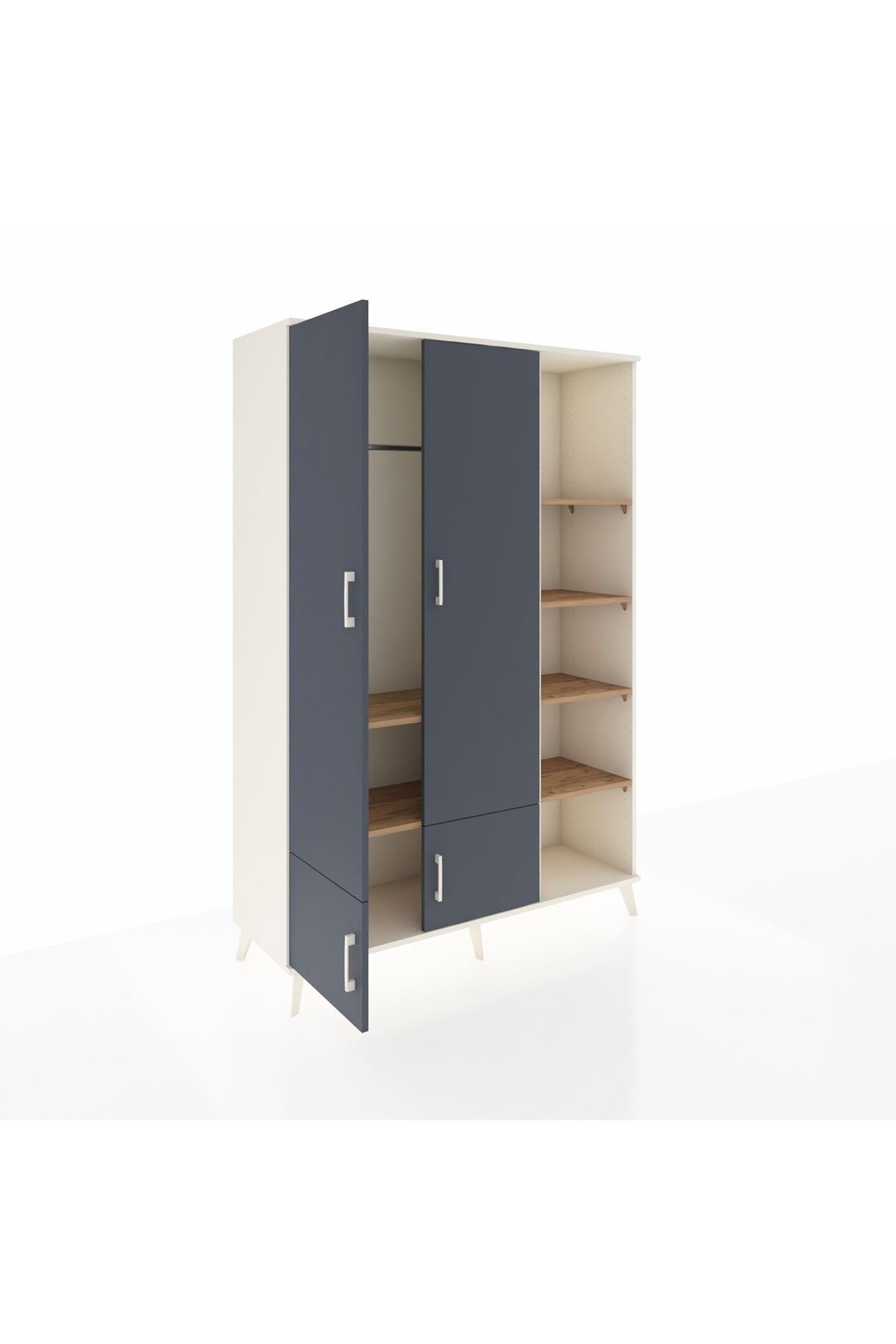 Hyperion Dolap 6 Raflı 4 Kapaklı Tek Askılı 132x44x195 Aytaşı-Antrasit/Çam