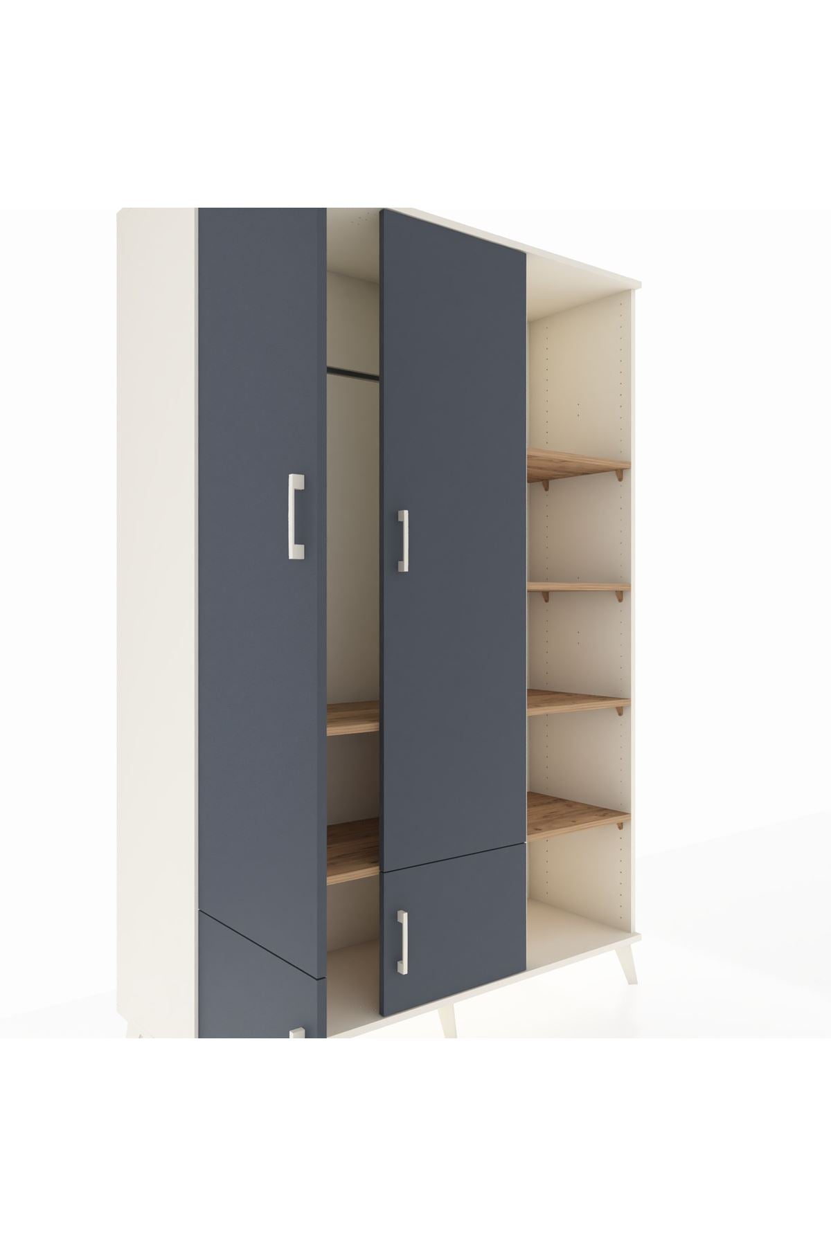 Hyperion Dolap 6 Raflı 4 Kapaklı Tek Askılı 132x44x195 Aytaşı-Antrasit/Çam