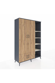 Hyperion Dolap 6 Raflı 4 Kapaklı Tek Askılı 132x44x195 Antrasit-Çam/Aytaşı