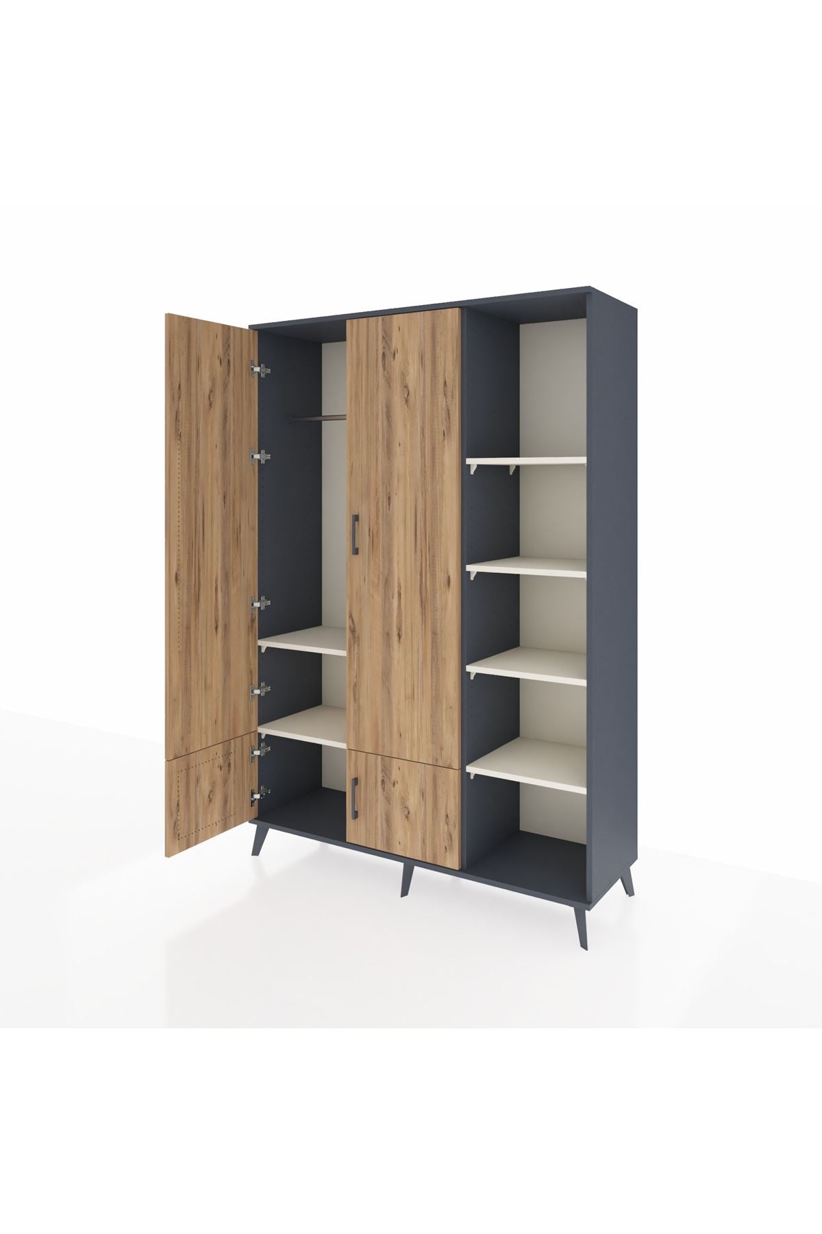 Hyperion Dolap 6 Raflı 4 Kapaklı Tek Askılı 132x44x195 Antrasit-Çam/Aytaşı