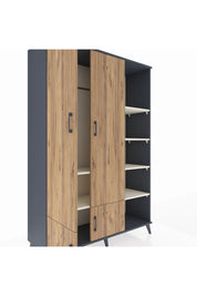 Hyperion Dolap 6 Raflı 4 Kapaklı Tek Askılı 132x44x195 Antrasit-Çam/Aytaşı