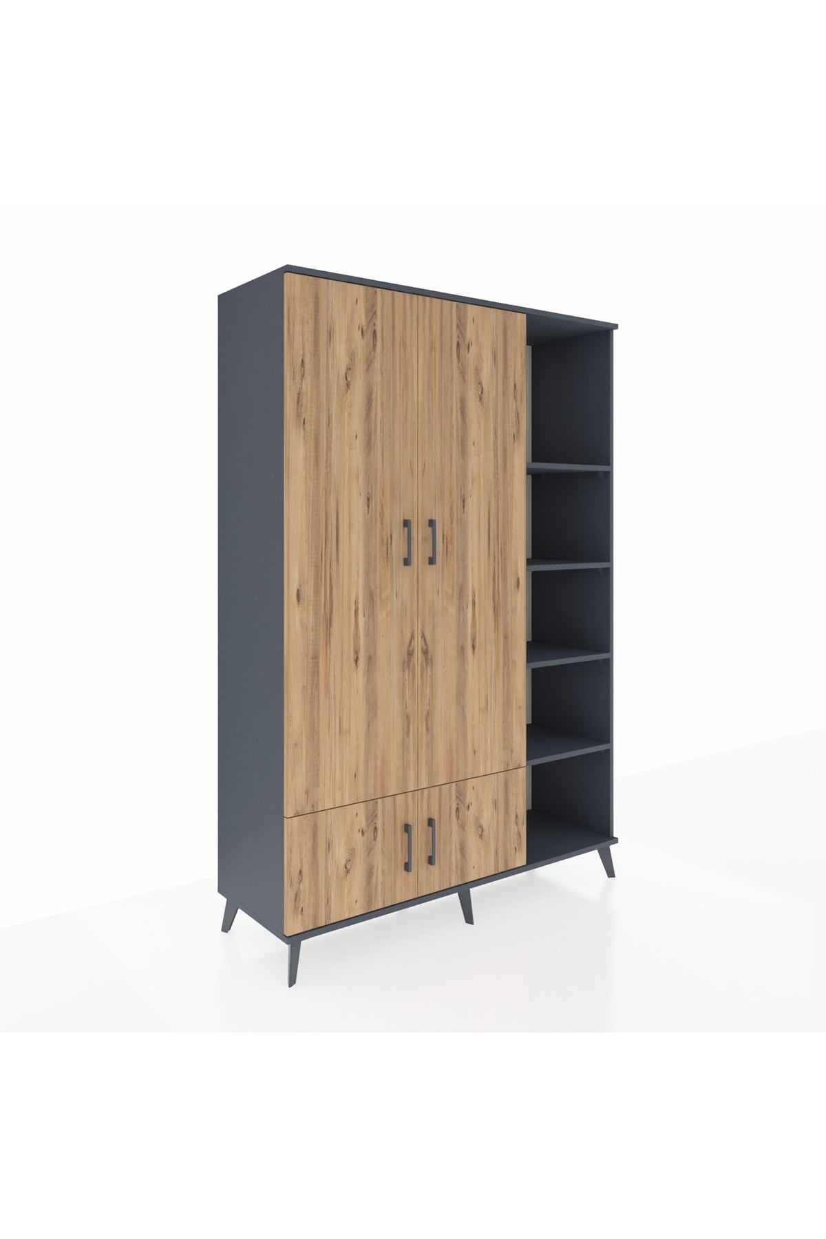 Hyperion Dolap 6 Raflı 4 Kapaklı Tek Askılı 132x44x195 Antrasit-Çam/Antrasit