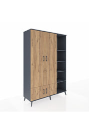 Hyperion Dolap 6 Raflı 4 Kapaklı Tek Askılı 132x44x195 Antrasit-Çam/Antrasit