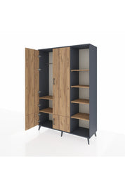 Hyperion Dolap 6 Raflı 4 Kapaklı Tek Askılı 132x44x195 Antrasit-Çam/Çam