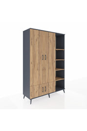 Hyperion Dolap 6 Raflı 4 Kapaklı Tek Askılı 132x44x195 Antrasit-Çam/Çam