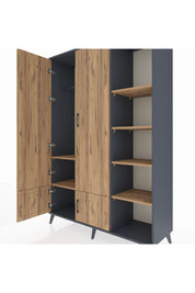 Hyperion Dolap 6 Raflı 4 Kapaklı Tek Askılı 132x44x195 Antrasit-Çam/Çam