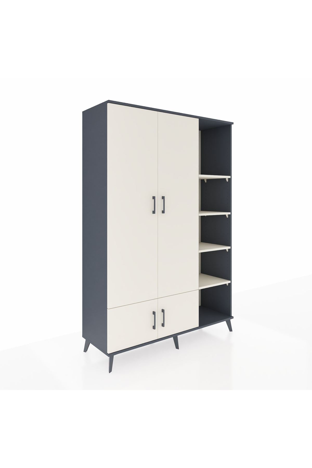 Hyperion Dolap 6 Raflı 4 Kapaklı Tek Askılı 132x44x195 Antrasit-Aytaşı/Aytaşı