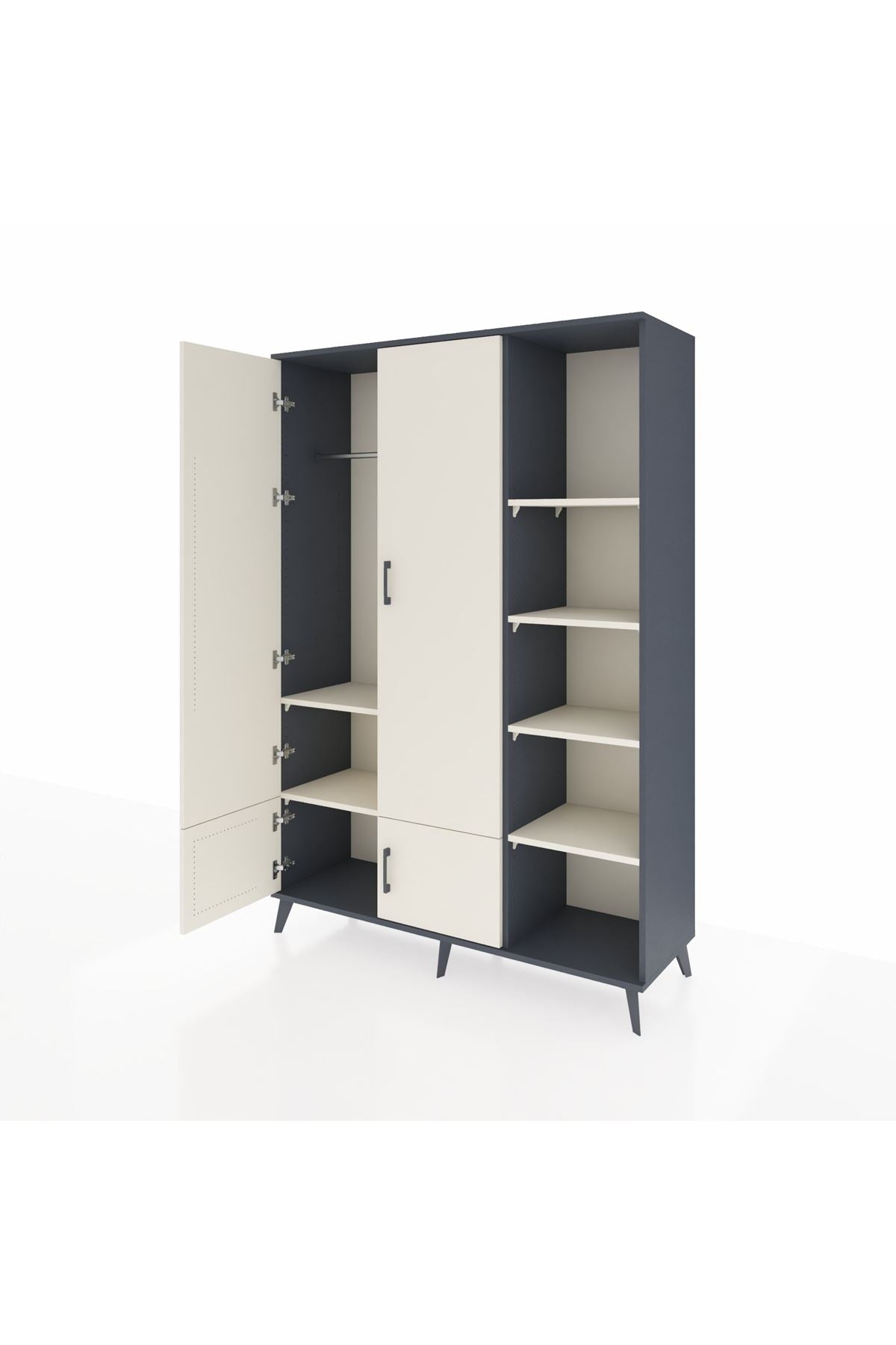 Hyperion Dolap 6 Raflı 4 Kapaklı Tek Askılı 132x44x195 Antrasit-Aytaşı/Aytaşı