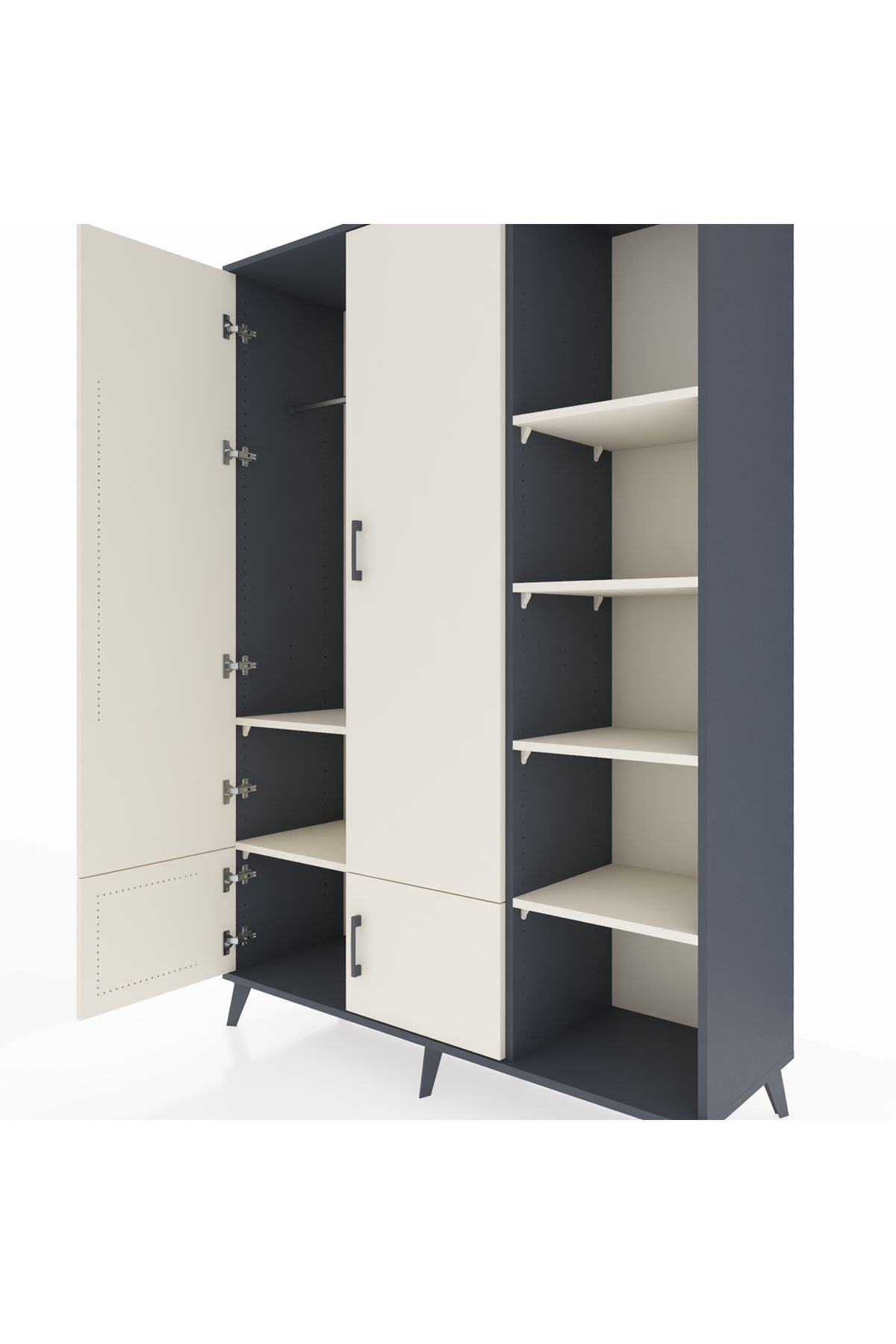 Hyperion Dolap 6 Raflı 4 Kapaklı Tek Askılı 132x44x195 Antrasit-Aytaşı/Aytaşı