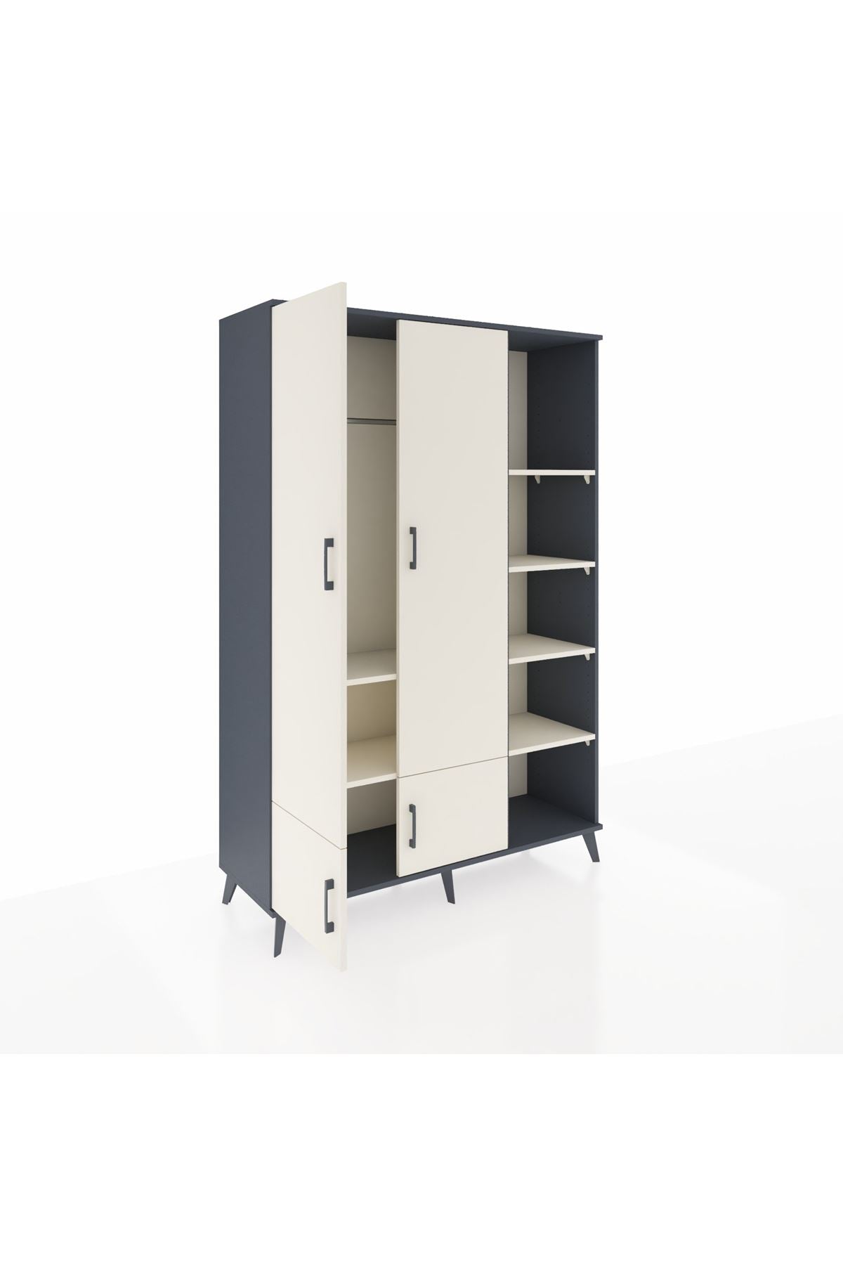 Hyperion Dolap 6 Raflı 4 Kapaklı Tek Askılı 132x44x195 Antrasit-Aytaşı/Aytaşı