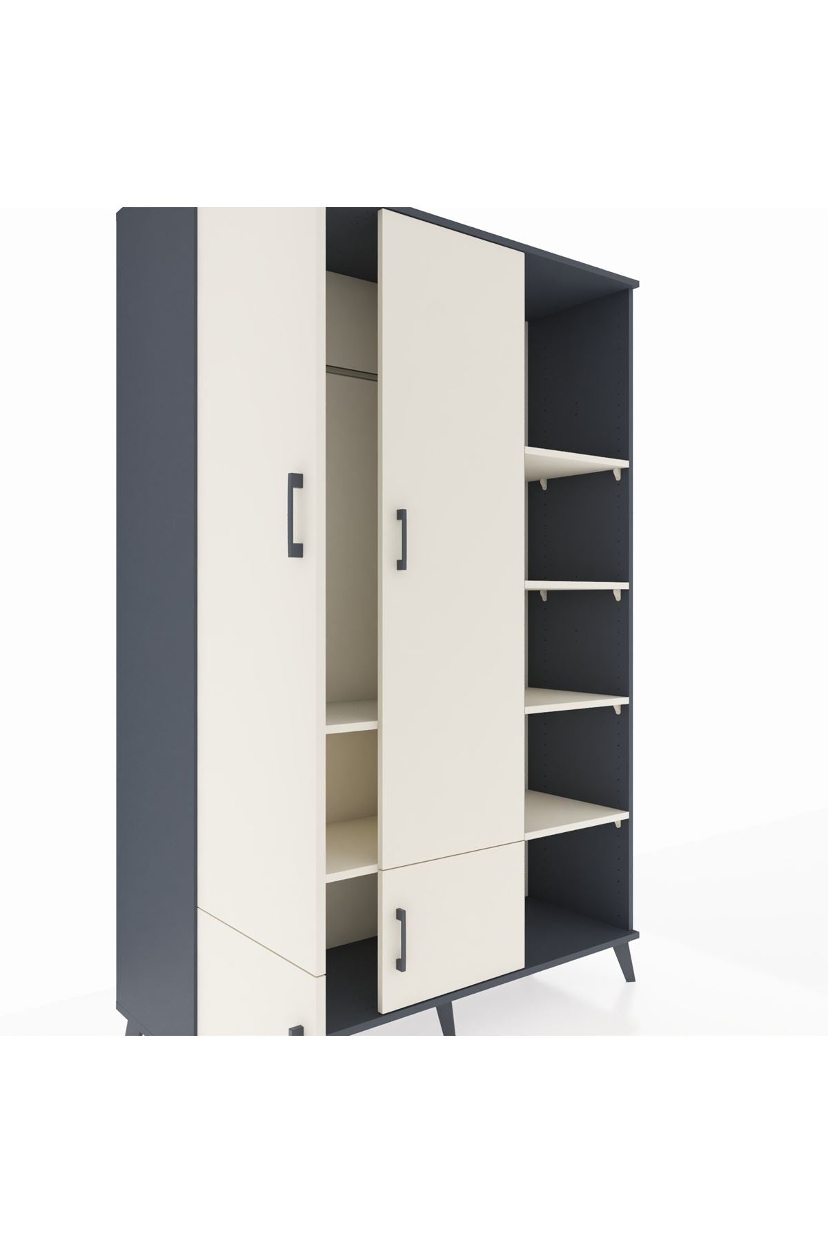 Hyperion Dolap 6 Raflı 4 Kapaklı Tek Askılı 132x44x195 Antrasit-Aytaşı/Aytaşı