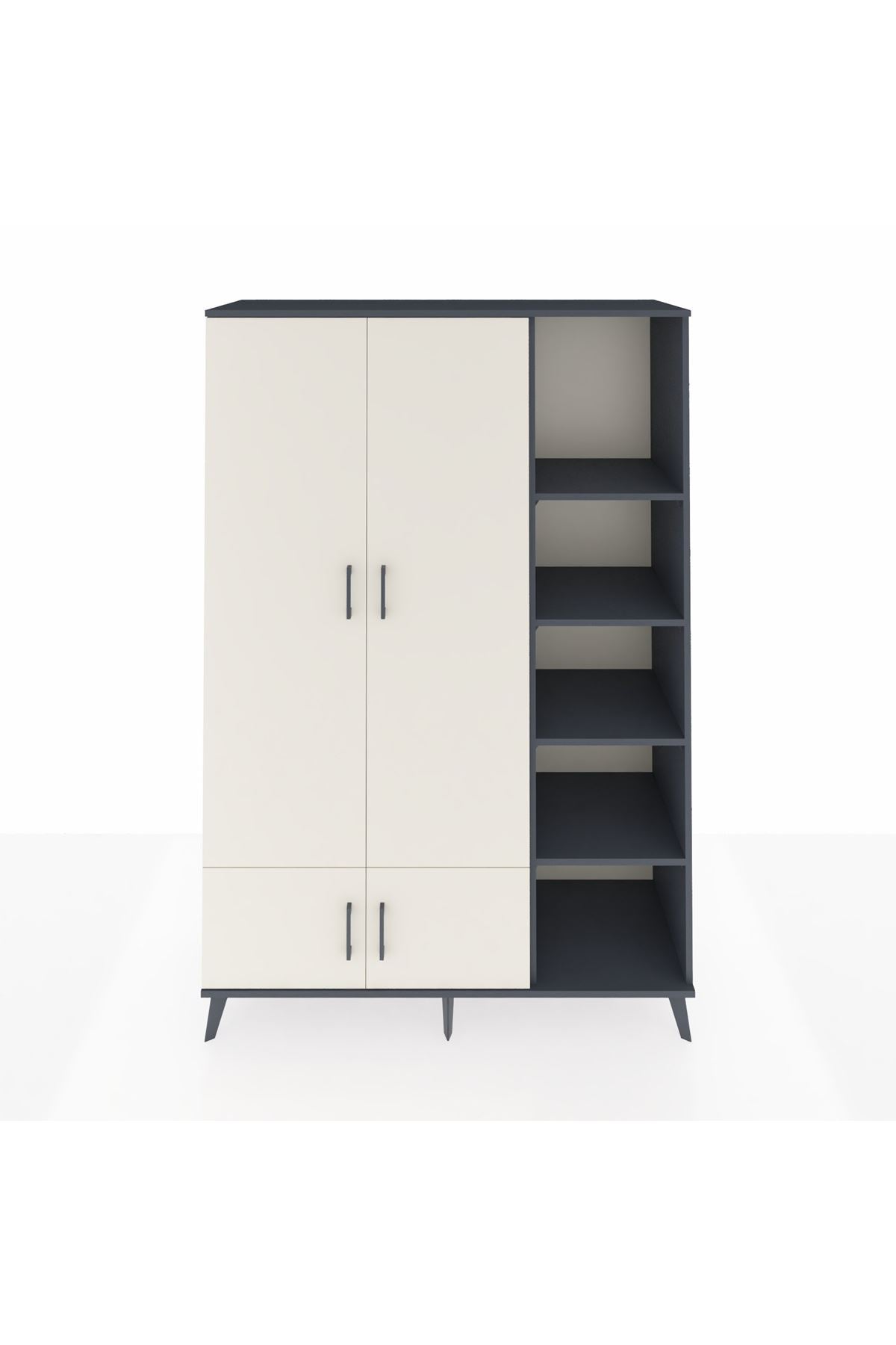 Hyperion Dolap 6 Raflı 4 Kapaklı Tek Askılı 132x44x195 Antrasit-Aytaşı/Antrasit