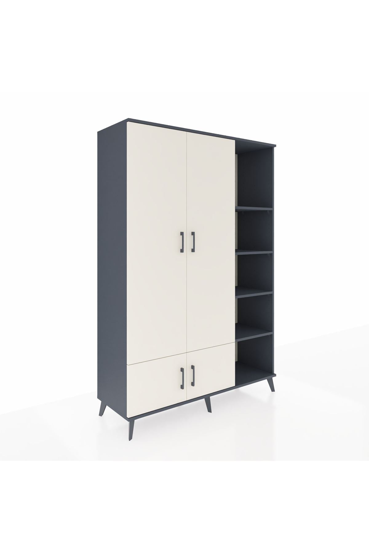 Hyperion Dolap 6 Raflı 4 Kapaklı Tek Askılı 132x44x195 Antrasit-Aytaşı/Antrasit