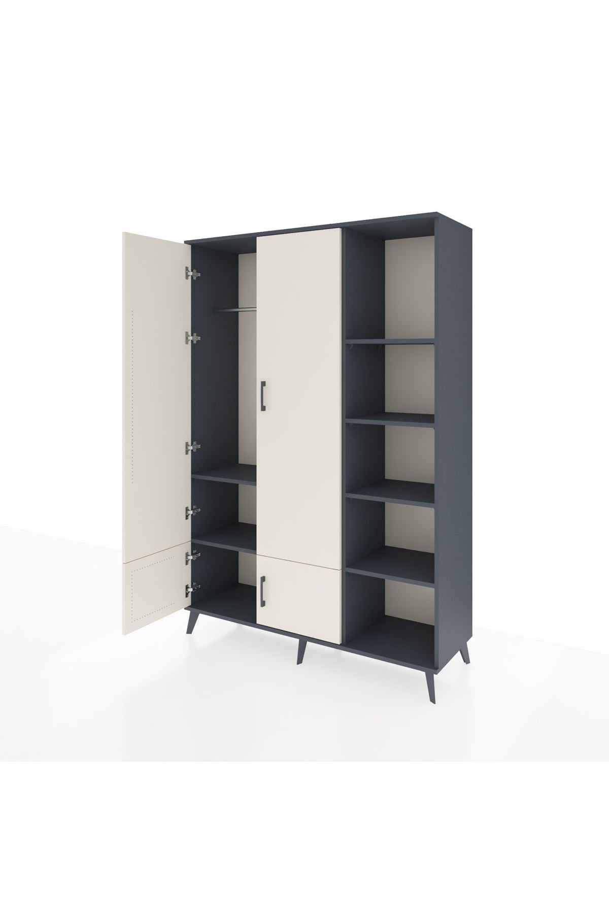 Hyperion Dolap 6 Raflı 4 Kapaklı Tek Askılı 132x44x195 Antrasit-Aytaşı/Antrasit