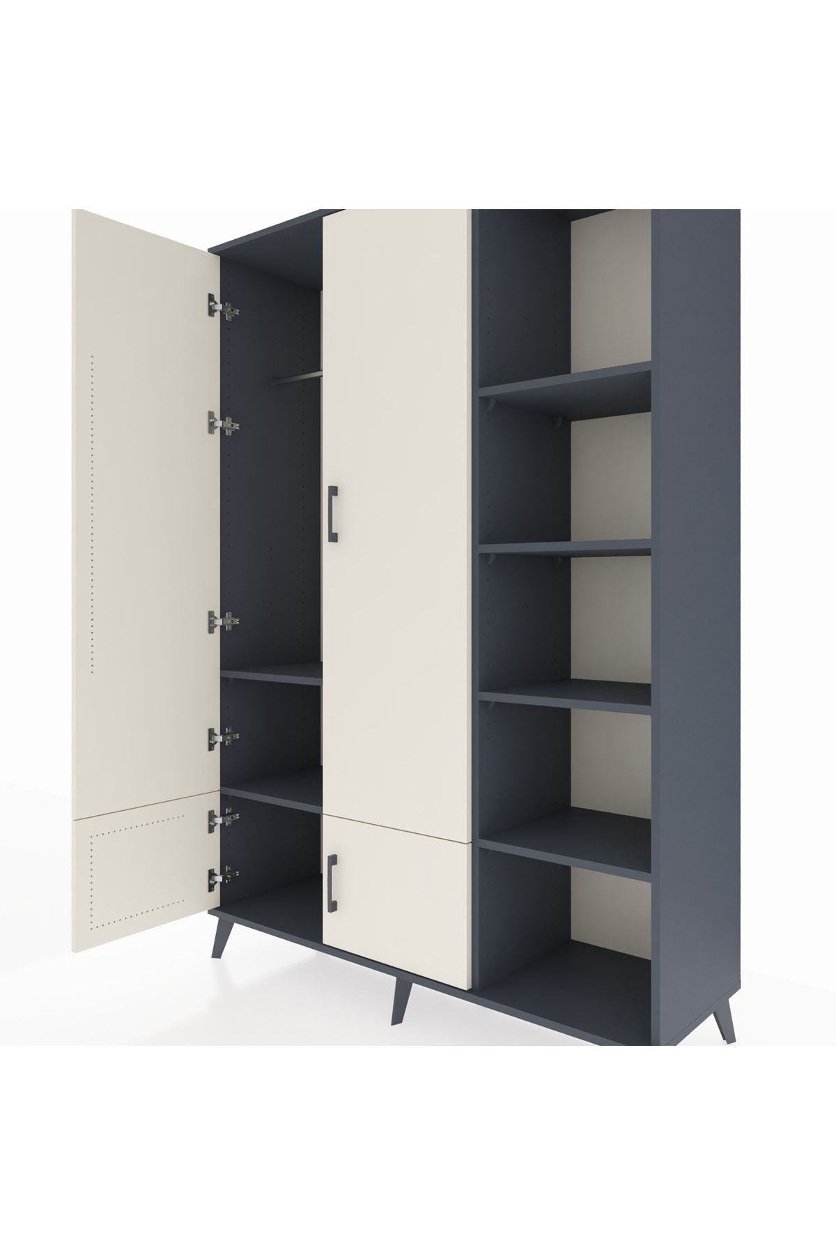 Hyperion Dolap 6 Raflı 4 Kapaklı Tek Askılı 132x44x195 Antrasit-Aytaşı/Antrasit