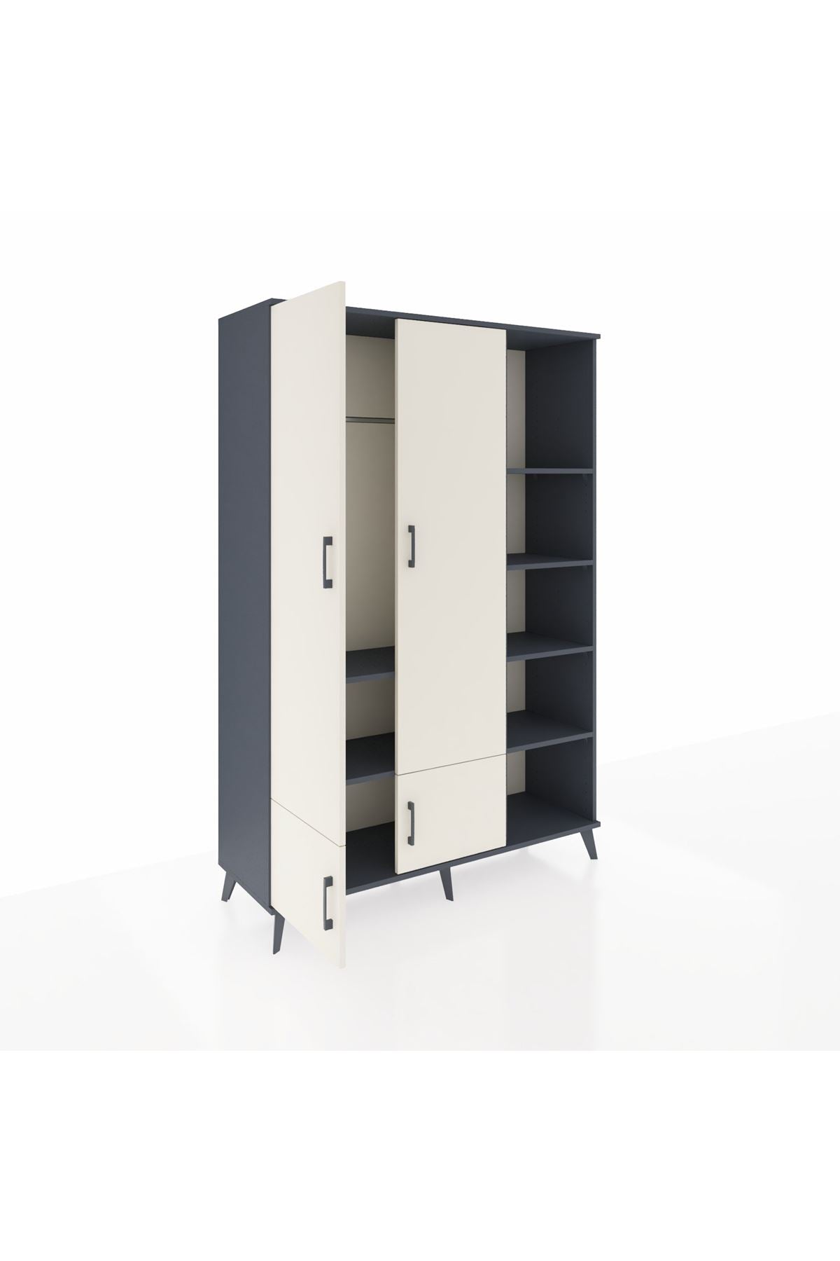 Hyperion Dolap 6 Raflı 4 Kapaklı Tek Askılı 132x44x195 Antrasit-Aytaşı/Antrasit