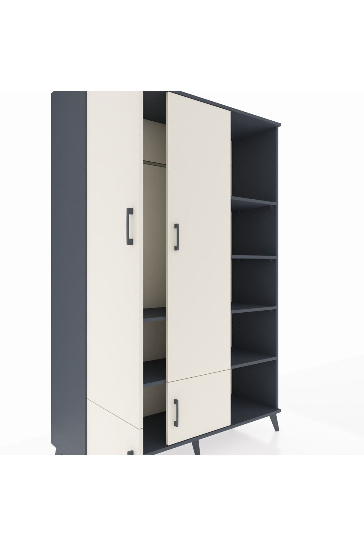 Hyperion Dolap 6 Raflı 4 Kapaklı Tek Askılı 132x44x195 Antrasit-Aytaşı/Antrasit